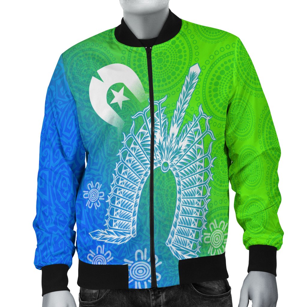 Torres Strait Islanders Men's Bomber Jacket - Dhari Mask Ocean Style - Vibe Hoodie Shop