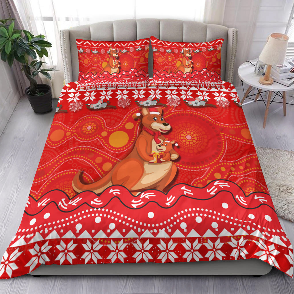 Australia Christmas Kangaroo Family Aboriginal Art Bedding Set - - Vibe Hoodie Shop