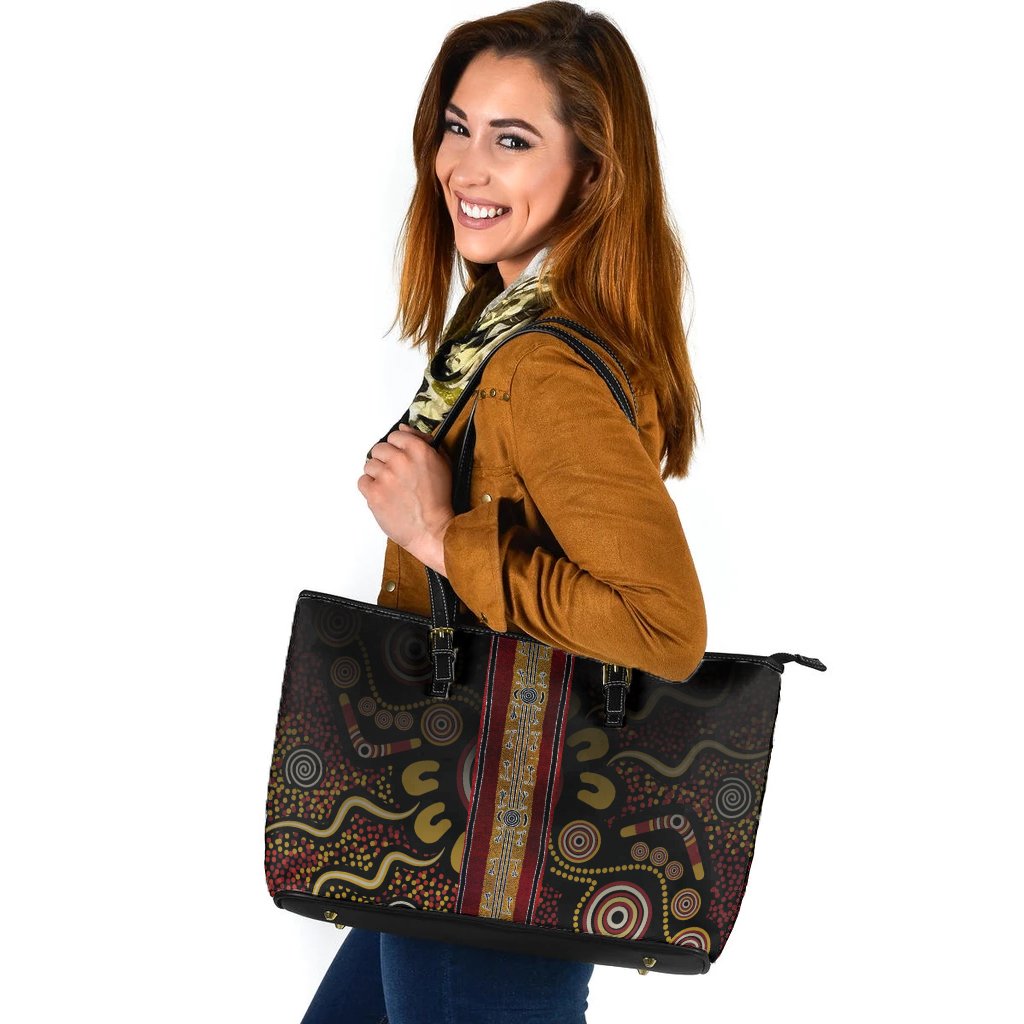 leathe-tote-bag-aboriginal-dot-panting-art-stripe-lines
