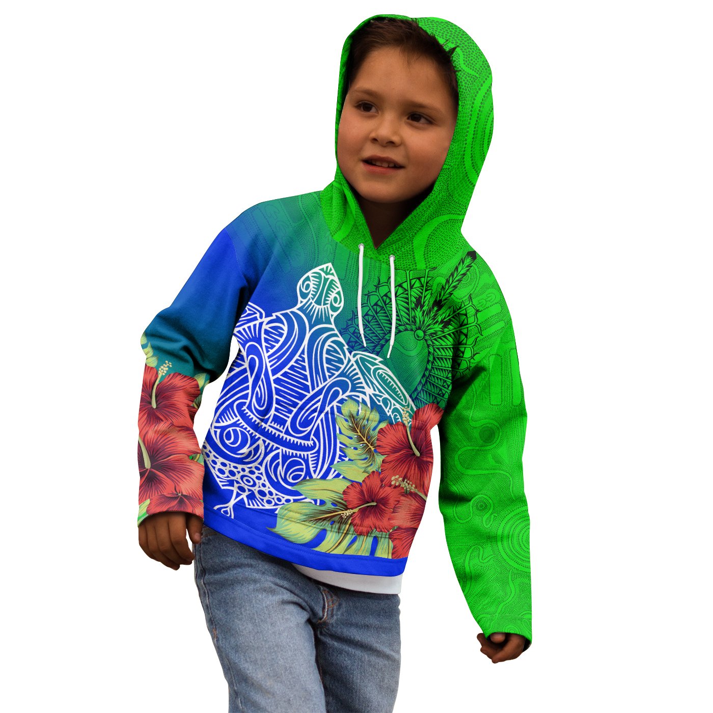 Torres Strait Islanders Hoodie Kids - Ocean Hibiscus - Vibe Hoodie Shop