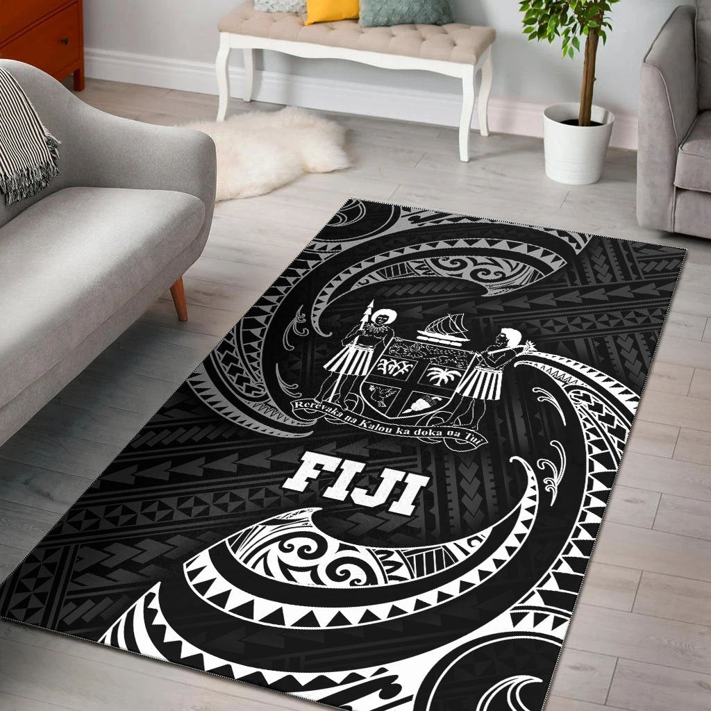 Fiji Polynesian Area Rug - White Tribal Wave - Vibe Hoodie Shop