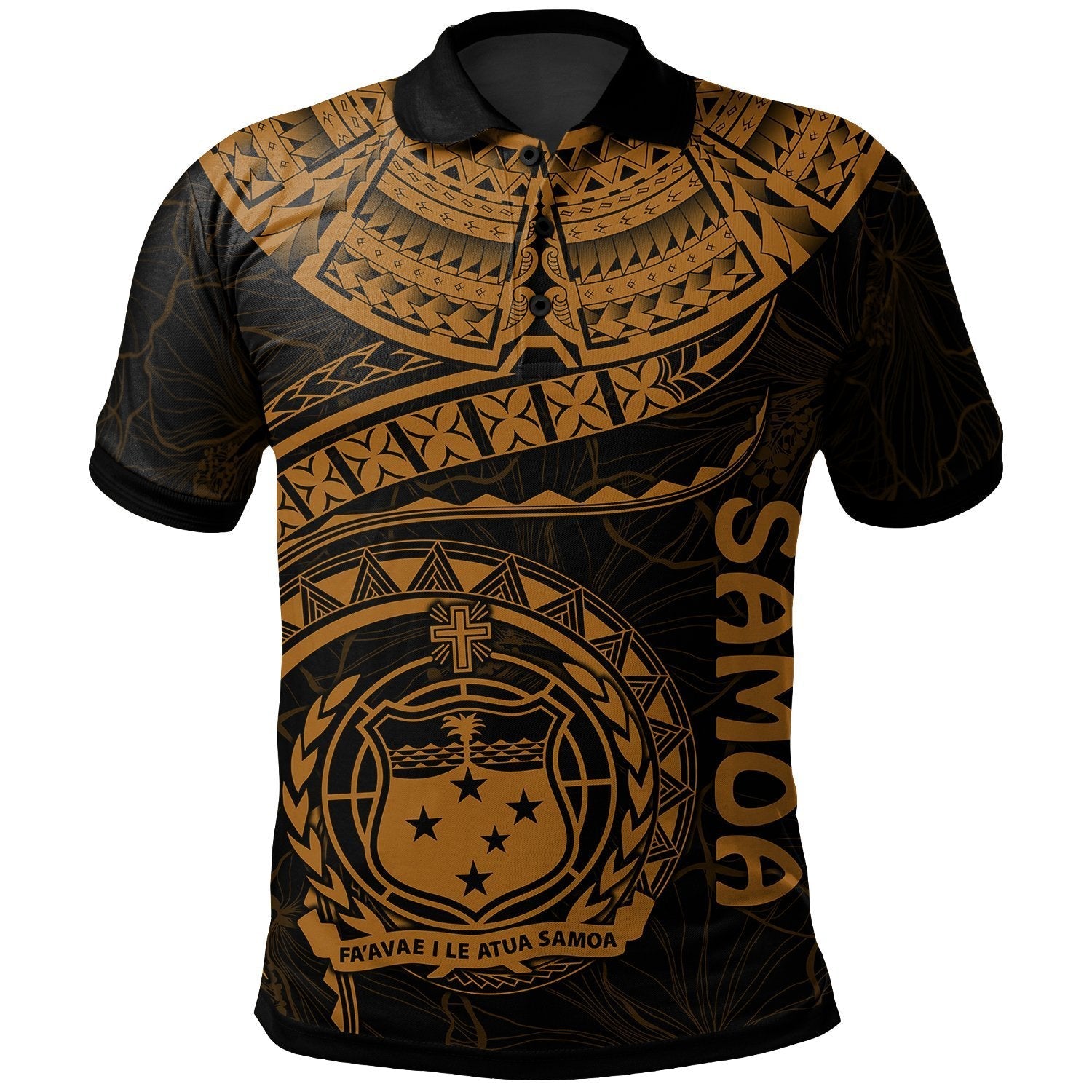 Polynesian Samoa Polo Shirt - Samoan Waves (Golden) - Vibe Hoodie Shop