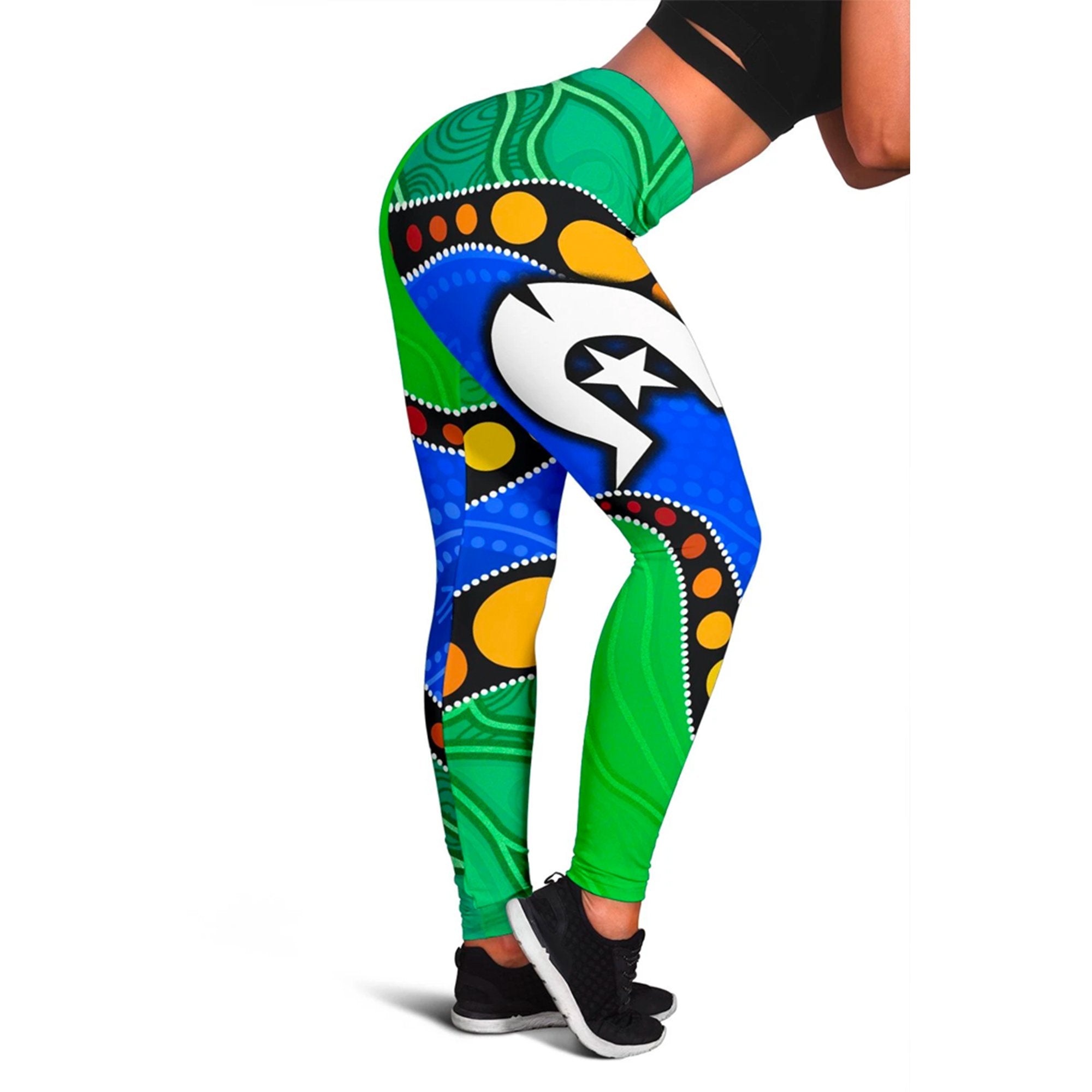 Custom Torres Strait Islands Women's Leggings - Flag with Aboriginal Patterns - Vibe Hoodie Shop