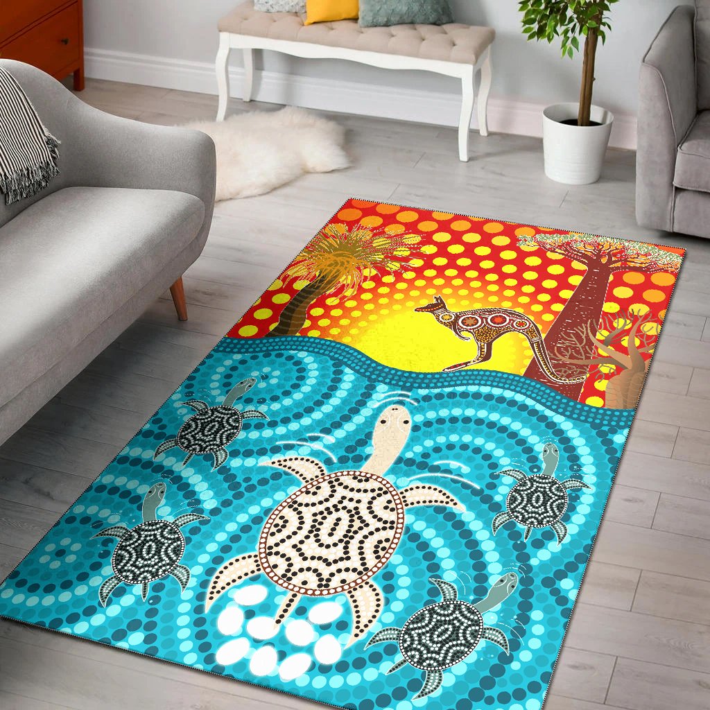 Aboriginal Area Rug - Turtle and Kangaroo - Aboriginal Life - Vibe Hoodie Shop