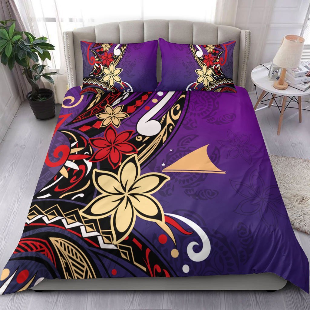 Tokelau Polynesian Bedding Set - Tribal Flower With Special Turtles Purple Color - Vibe Hoodie Shop
