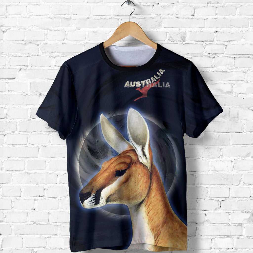 T shirt - Kangaroo T shirt Aus Flag Moon - Unisex - Vibe Hoodie Shop