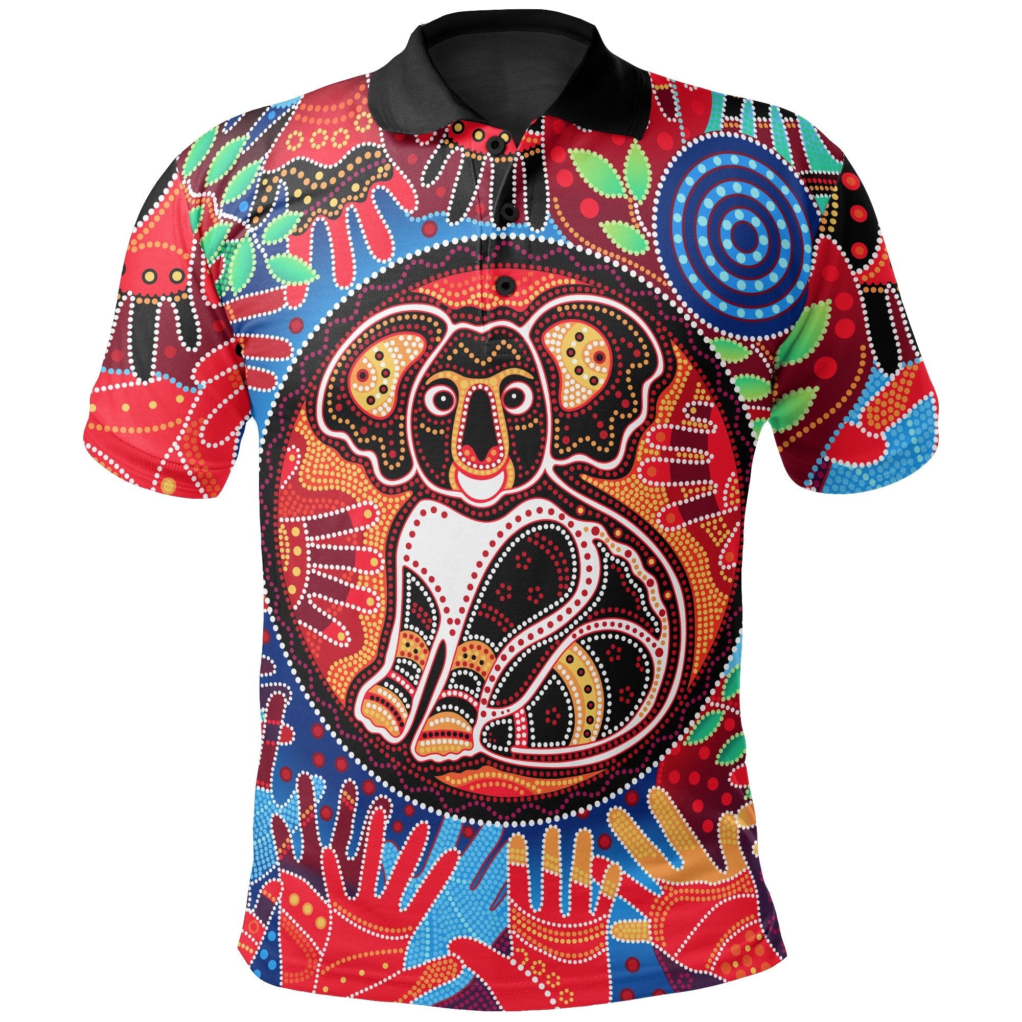 Aboriginal Polo Shirt, Koala and Hand Art Dot Painting Shirt - Vibe Hoodie Shop