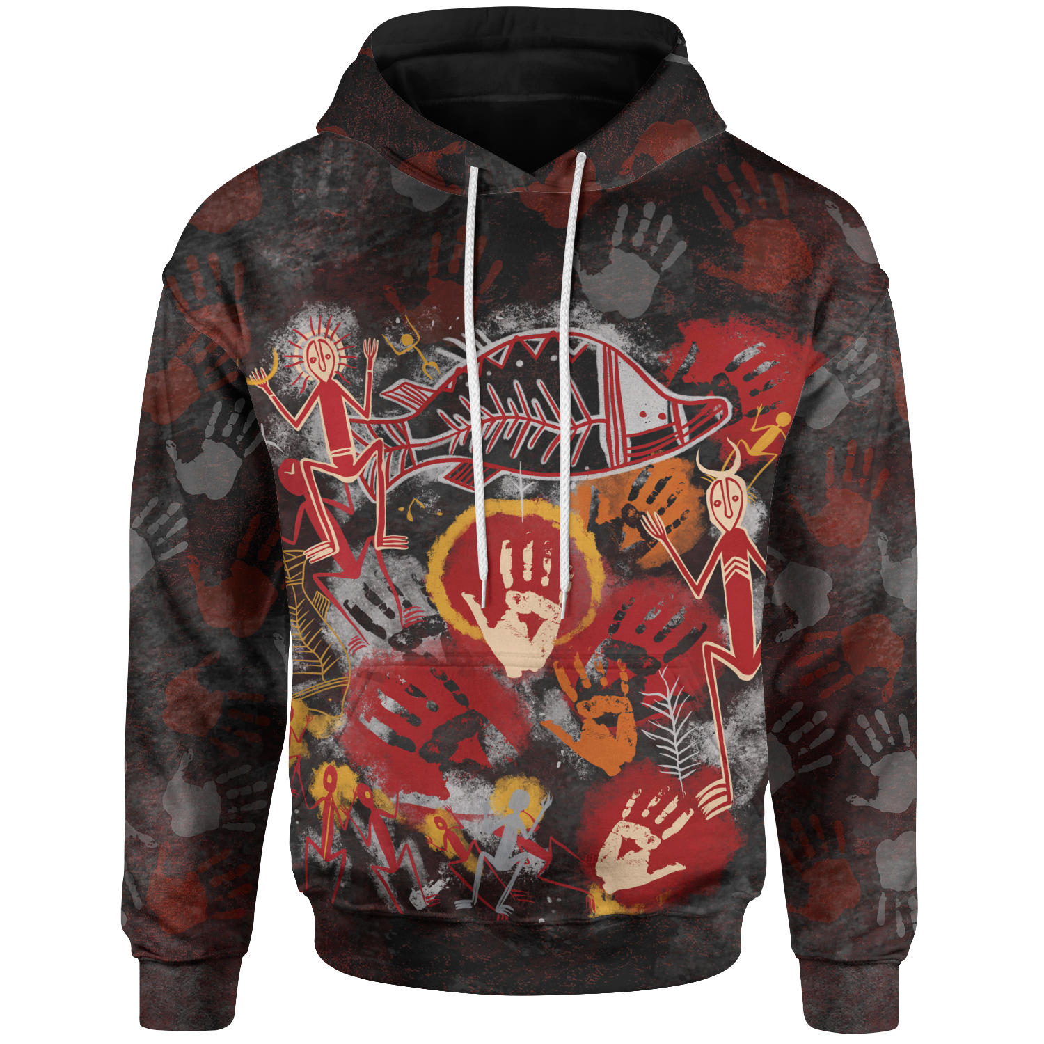 Aboriginal Hoodie - Indigenous Fish Hand Art - Vibe Hoodie Shop