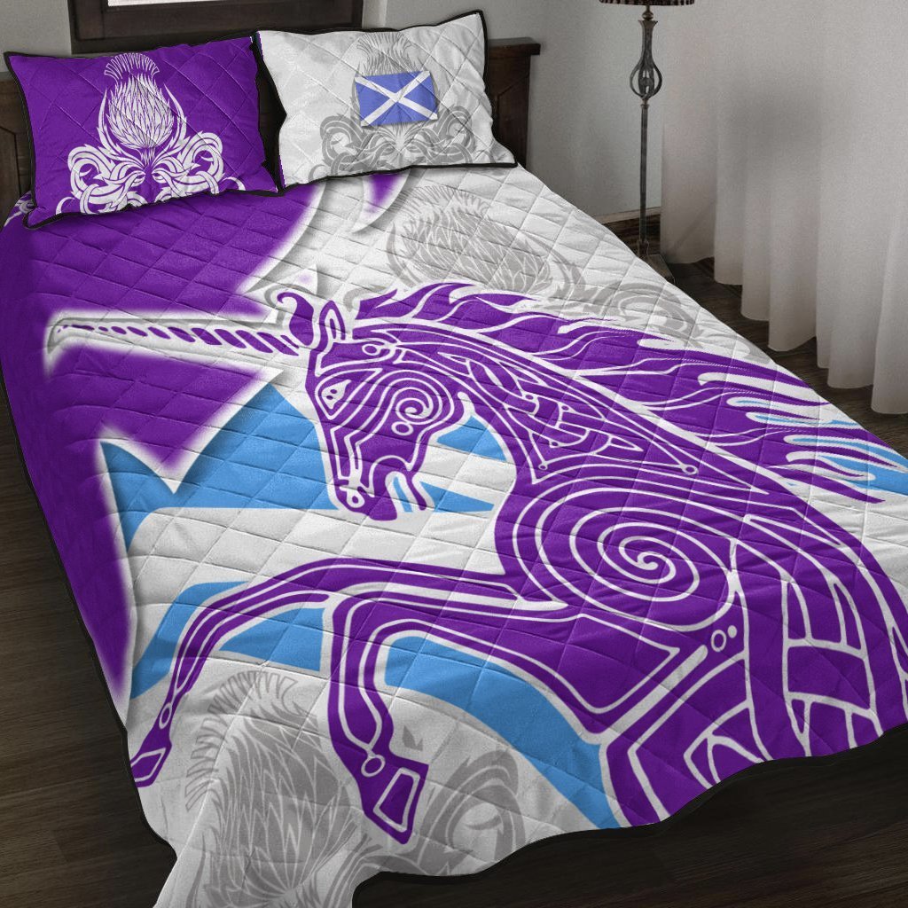 Celtic Scotland Quilt Bed Set - Scotland Unicorn and Thistle Pattern - Vibe Hoodie Shop