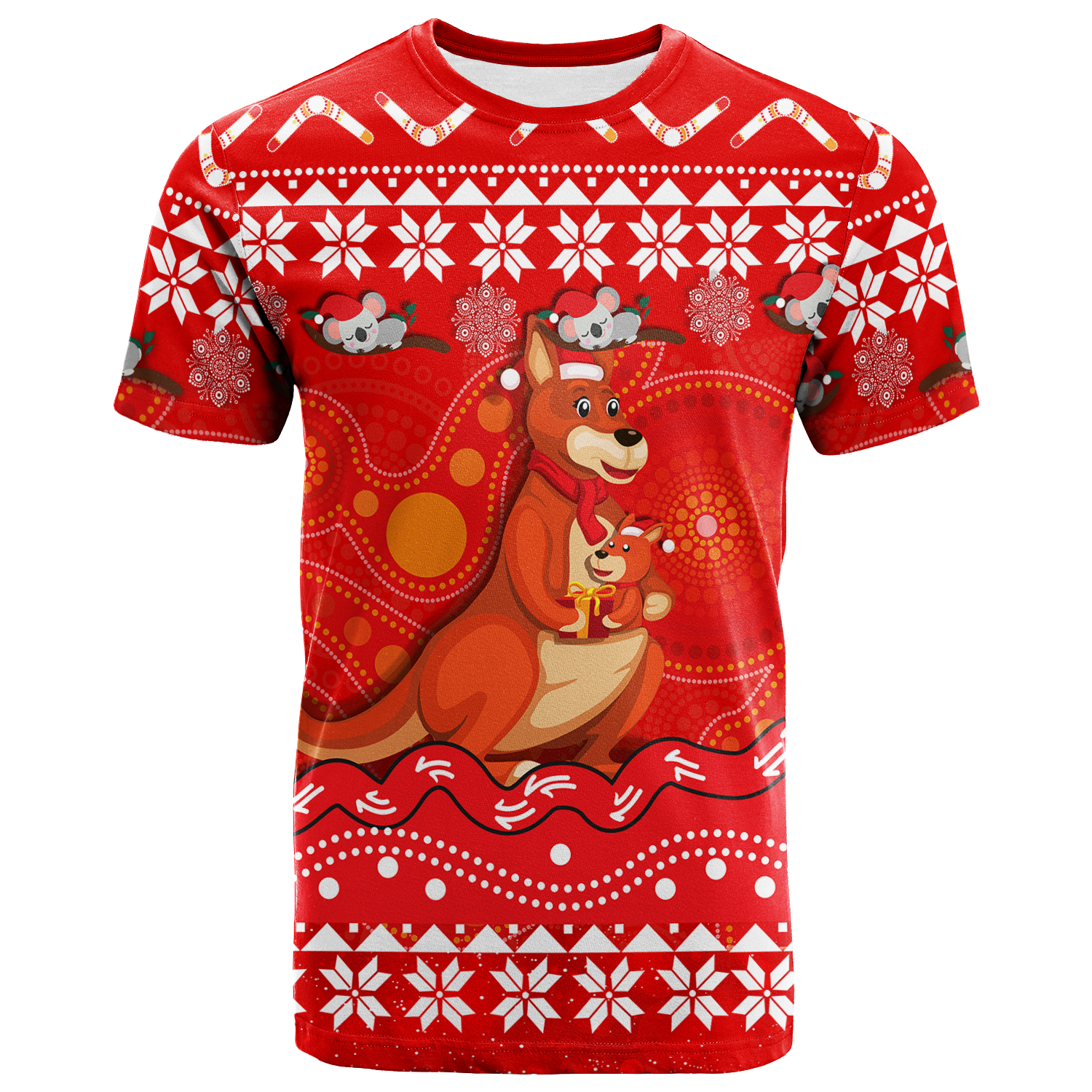Australia Christmas Kangaroo Family Aboriginal Art T-Shirt - - Vibe Hoodie Shop