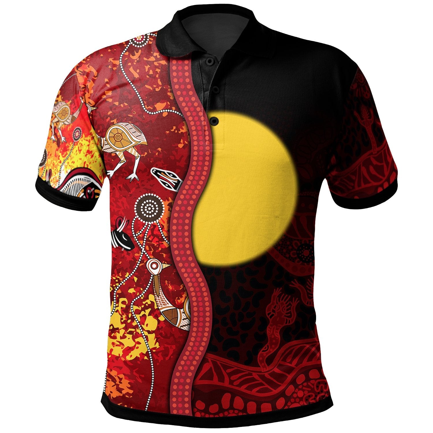 Aboriginal Polo Shirt - Red Indigenous Flag - Vibe Hoodie Shop