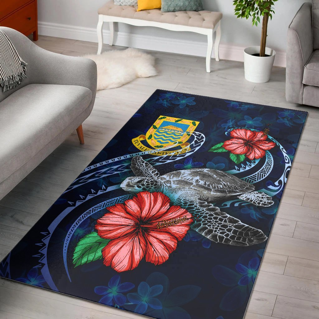 Tuvalu Polynesian Area Rug - Blue Turtle Hibiscus - Vibe Hoodie Shop