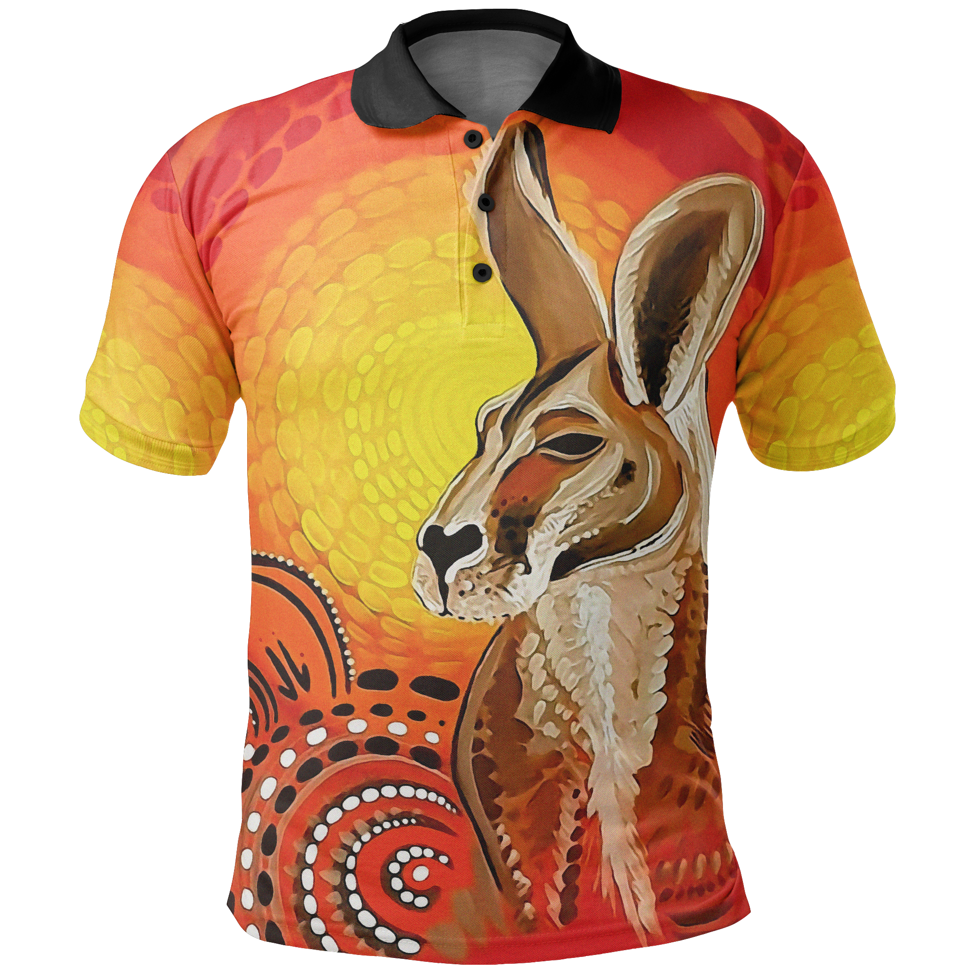 Vibe Hoodie Polo Shirt - Kangaroo Symbol Shirt Aboriginal Patterns - Unisex - Vibe Hoodie Shop