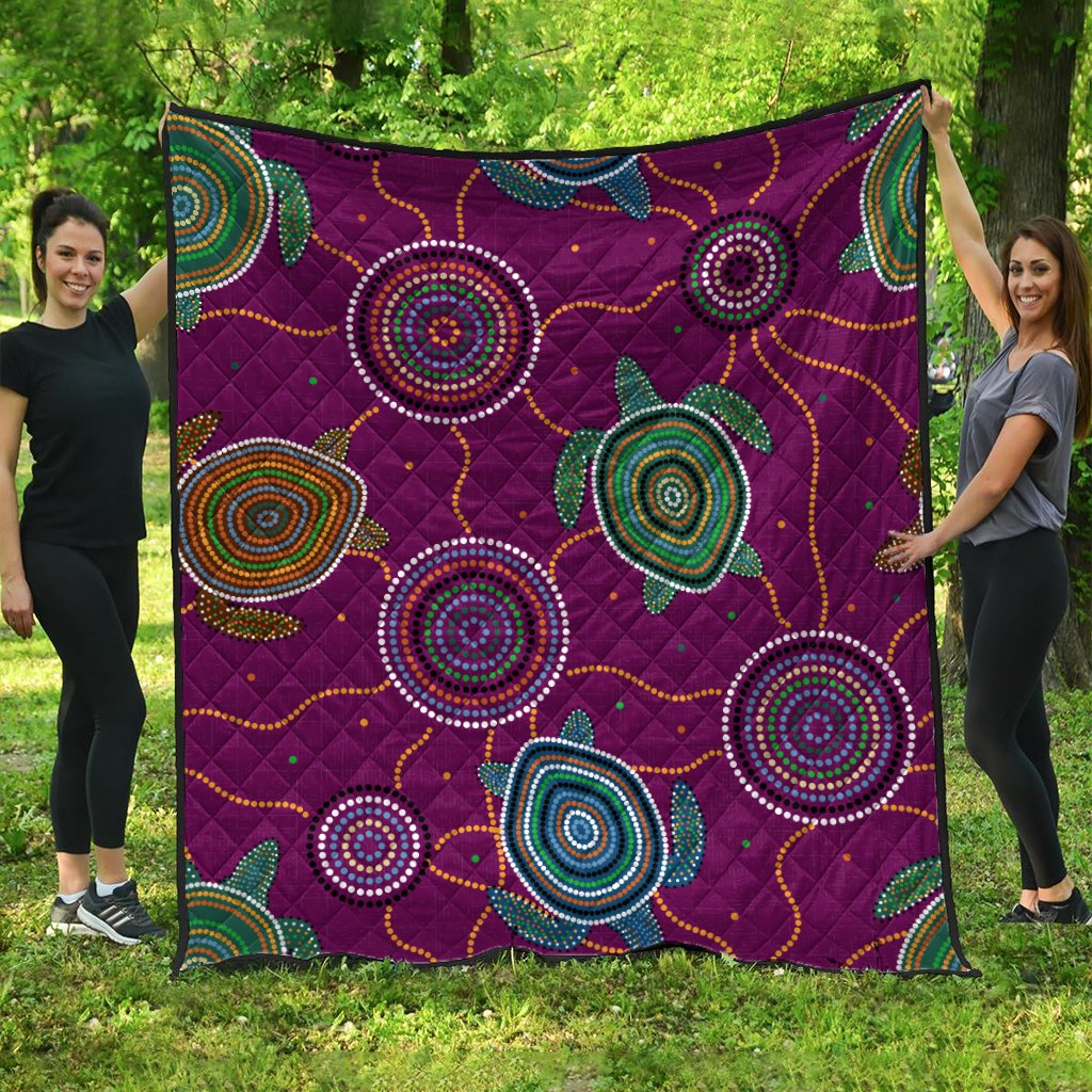 Premium Quilts - Aboriginal Turtle Purple Australia Dot Patterns - Vibe Hoodie Shop