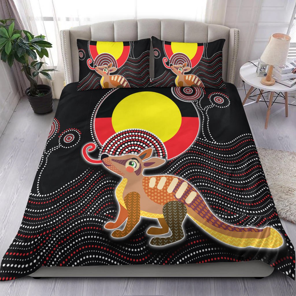 Aboriginal Bedding Set - Numbat with Aboriginal Flag - Vibe Hoodie Shop