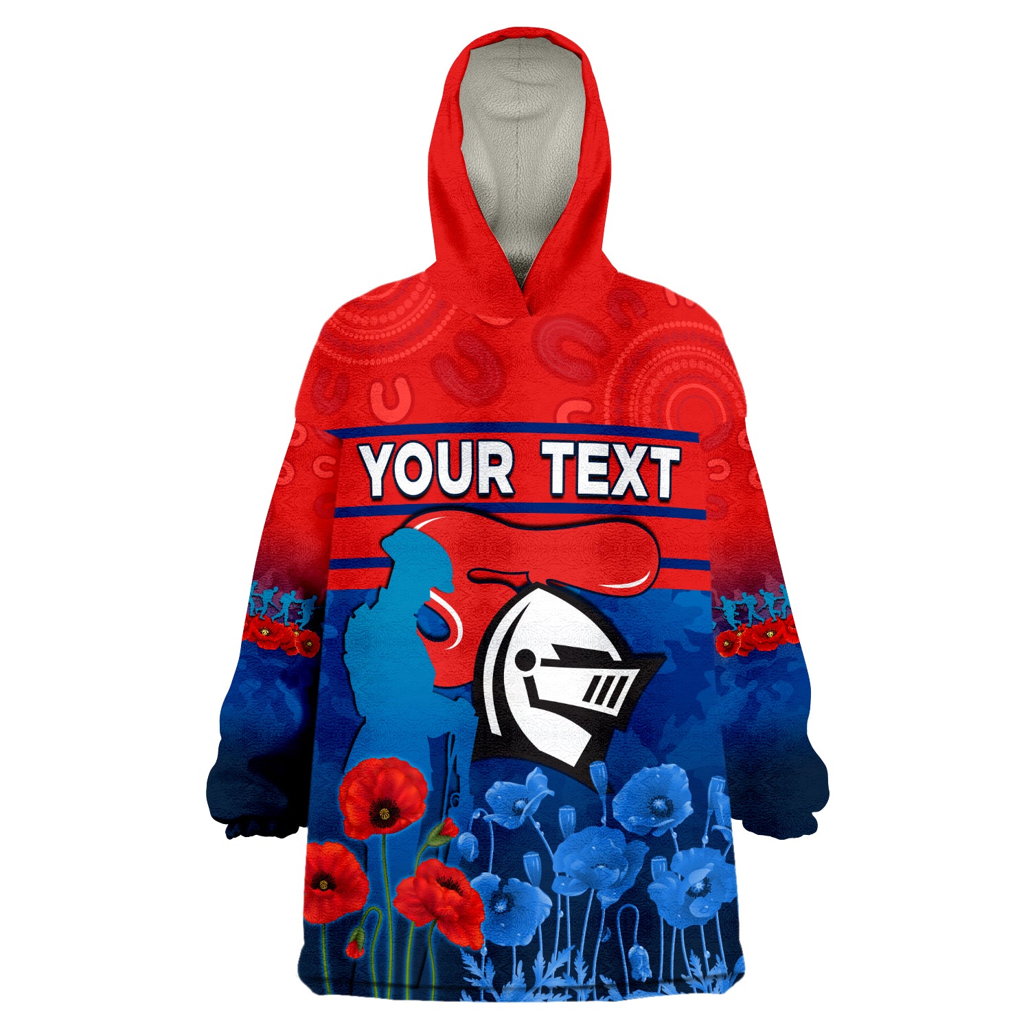 (Custom Personalised) Knights ANZAC 2022 Novocastrians Lest We Forget Wearable Blanket Hoodie - Vibe Hoodie Shop