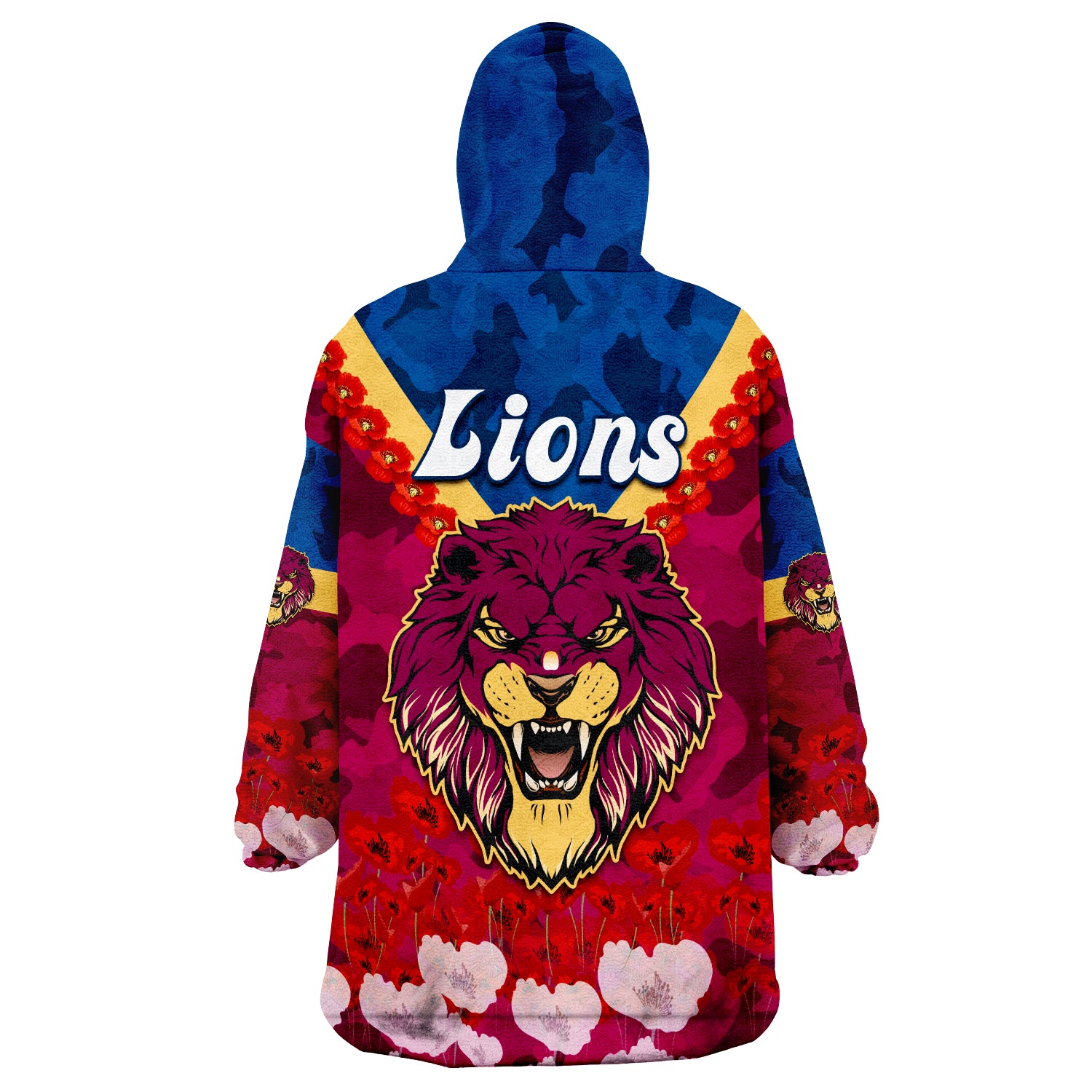 (Custom Personalised) Lions ANZAC 2022 Brisbane Brissie Poppy Flowers Wearable Blanket Hoodie - Vibe Hoodie Shop