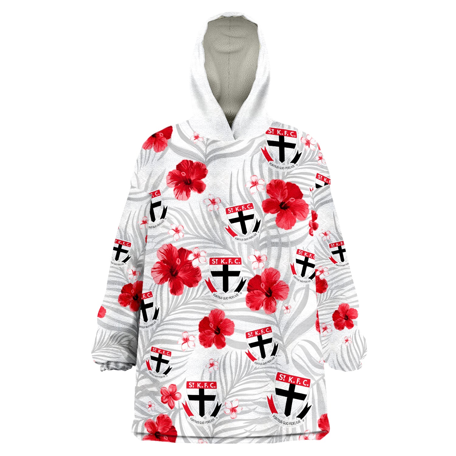 (Custom Personalised) Saints Football St Kilda Premiers Tropical Flowers Simple Wearable Blanket Hoodie - Vibe Hoodie Shop