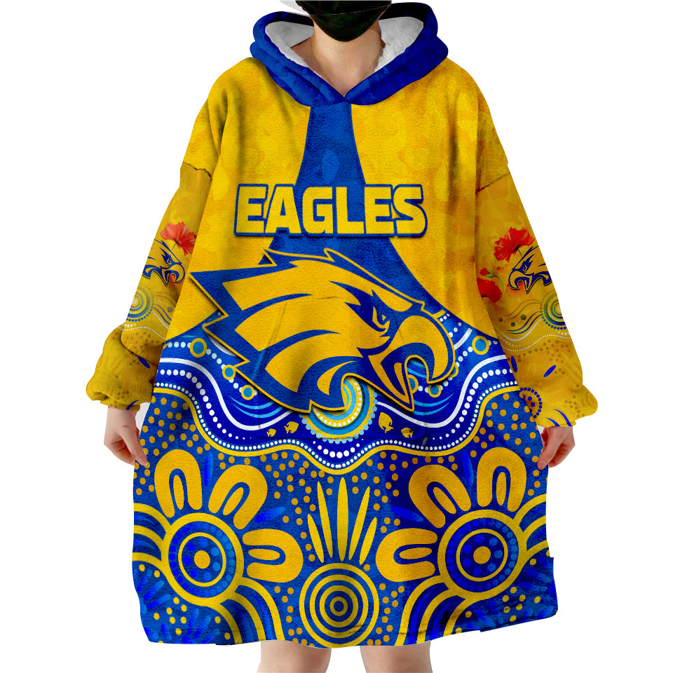 (Custom Text and Number) Eagles ANZAC 2022 West Coast Aboriginal Remember Them Wearable Blanket Hoodie - Vibe Hoodie Shop