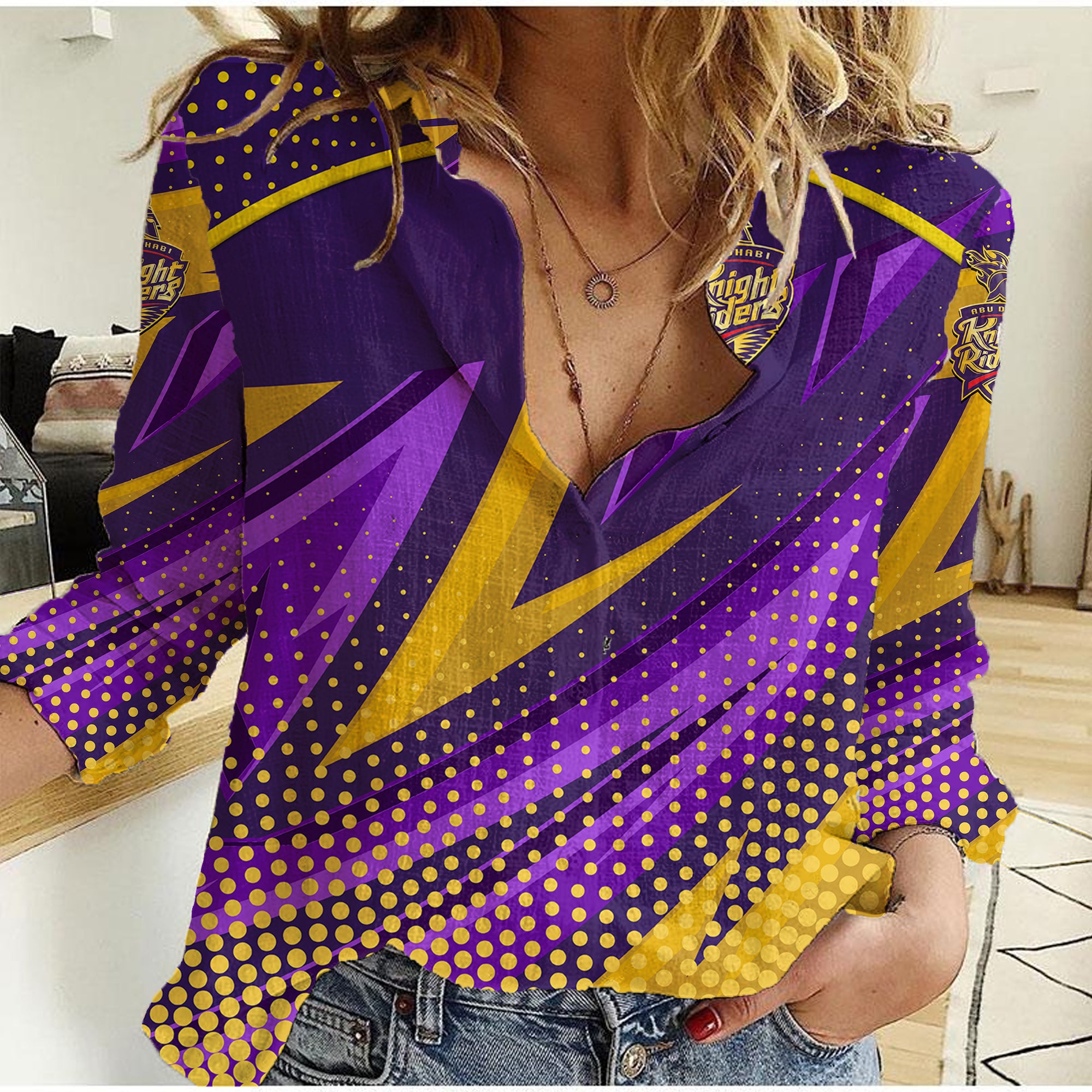 (Custom Personalised) Abu Dhabi Knight Riders ILT20 ADKR Cricket Fancy Style Women Casual Shirt - Vibe Hoodie Shop