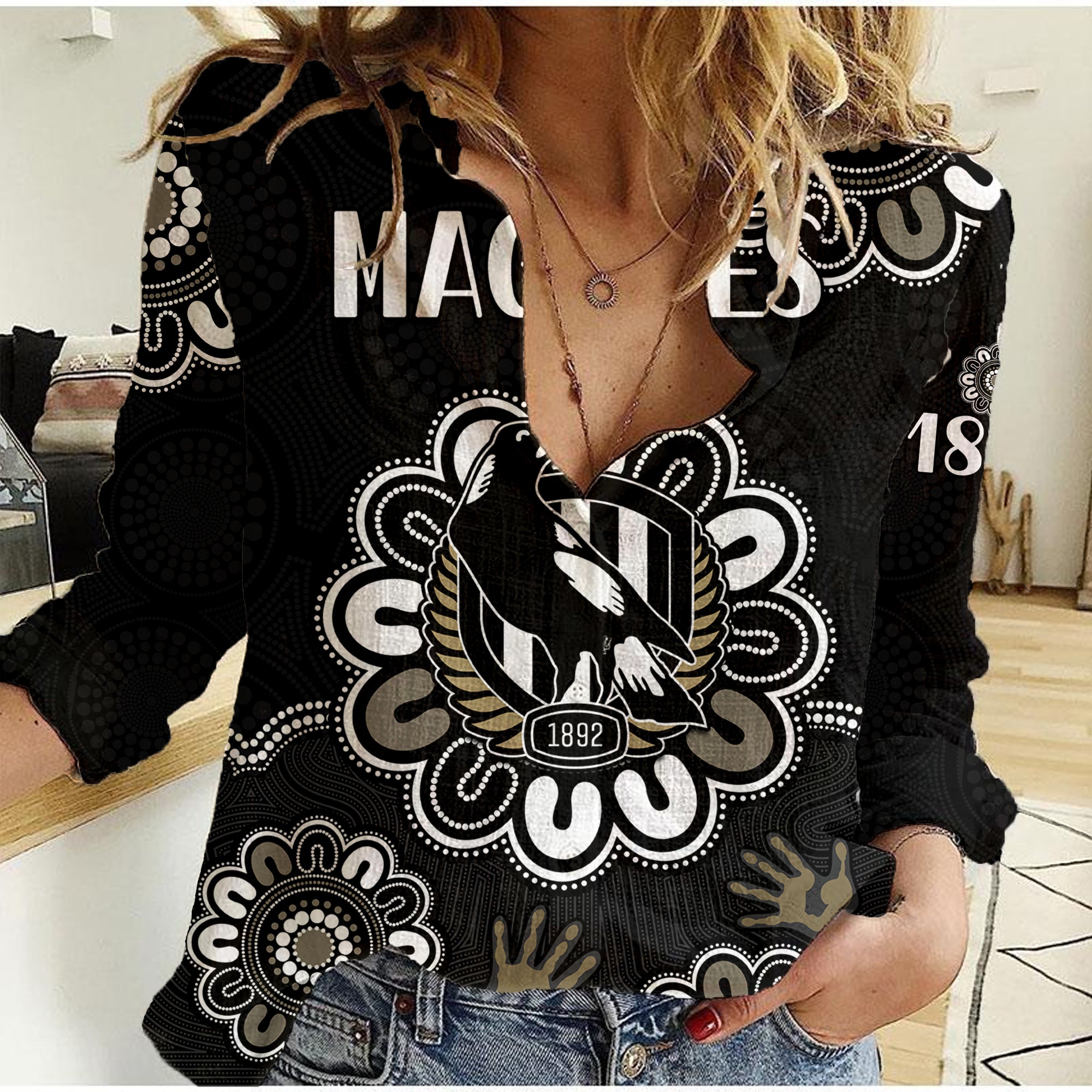 (Custom Personalised) AFL Collingwood Magpies Football Magpies 1892 Women Casual Shirt - Vibe Hoodie Shop