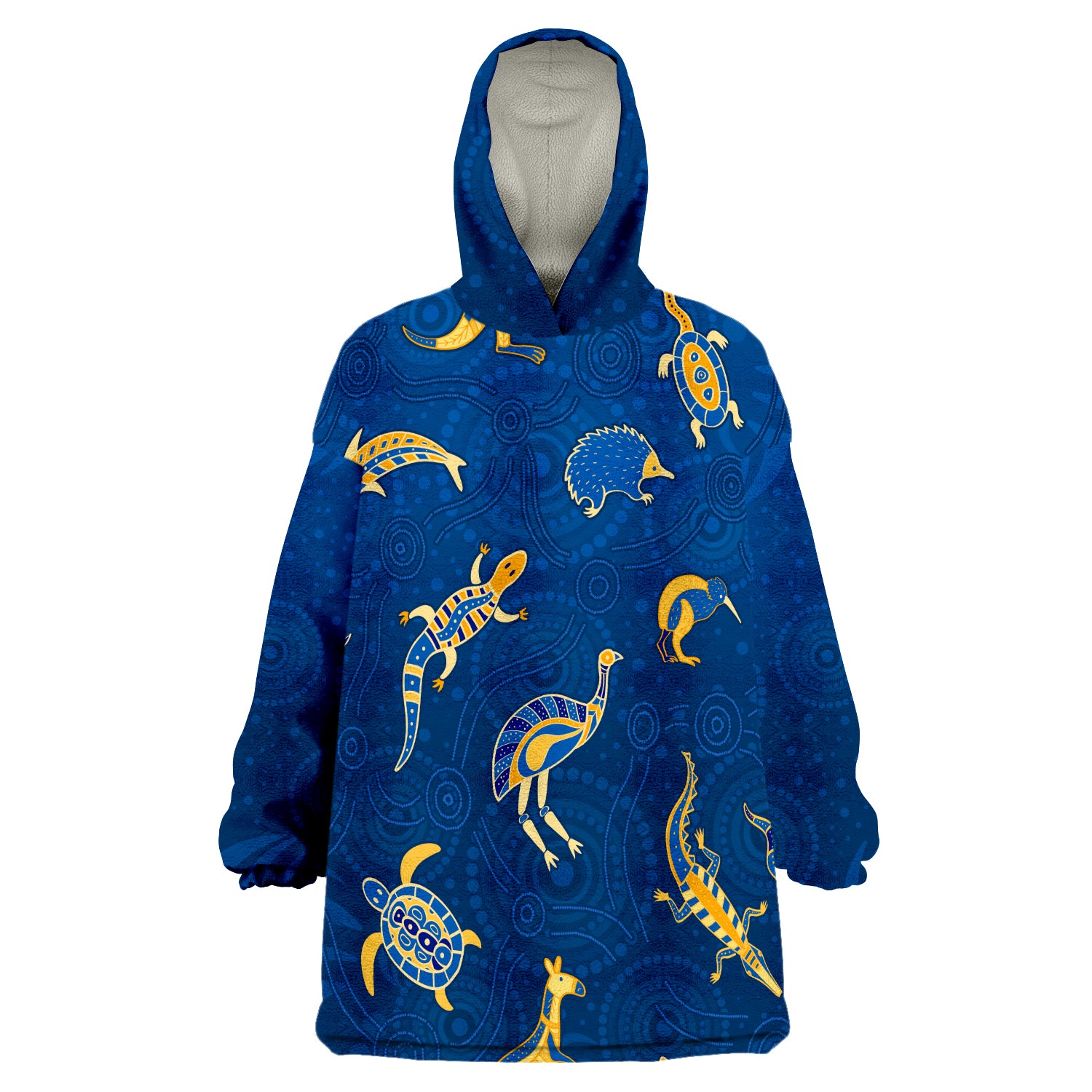 (Custom Personalised) Aboriginal Art Animals Australia Version Blue Wearable Blanket Hoodie - Vibe Hoodie Shop