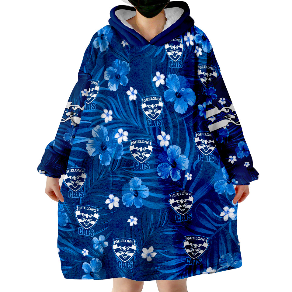 (Custom Personalised) Cats Football Geelong Premiers Tropical Flowers Simple Wearable Blanket Hoodie - Vibe Hoodie Shop