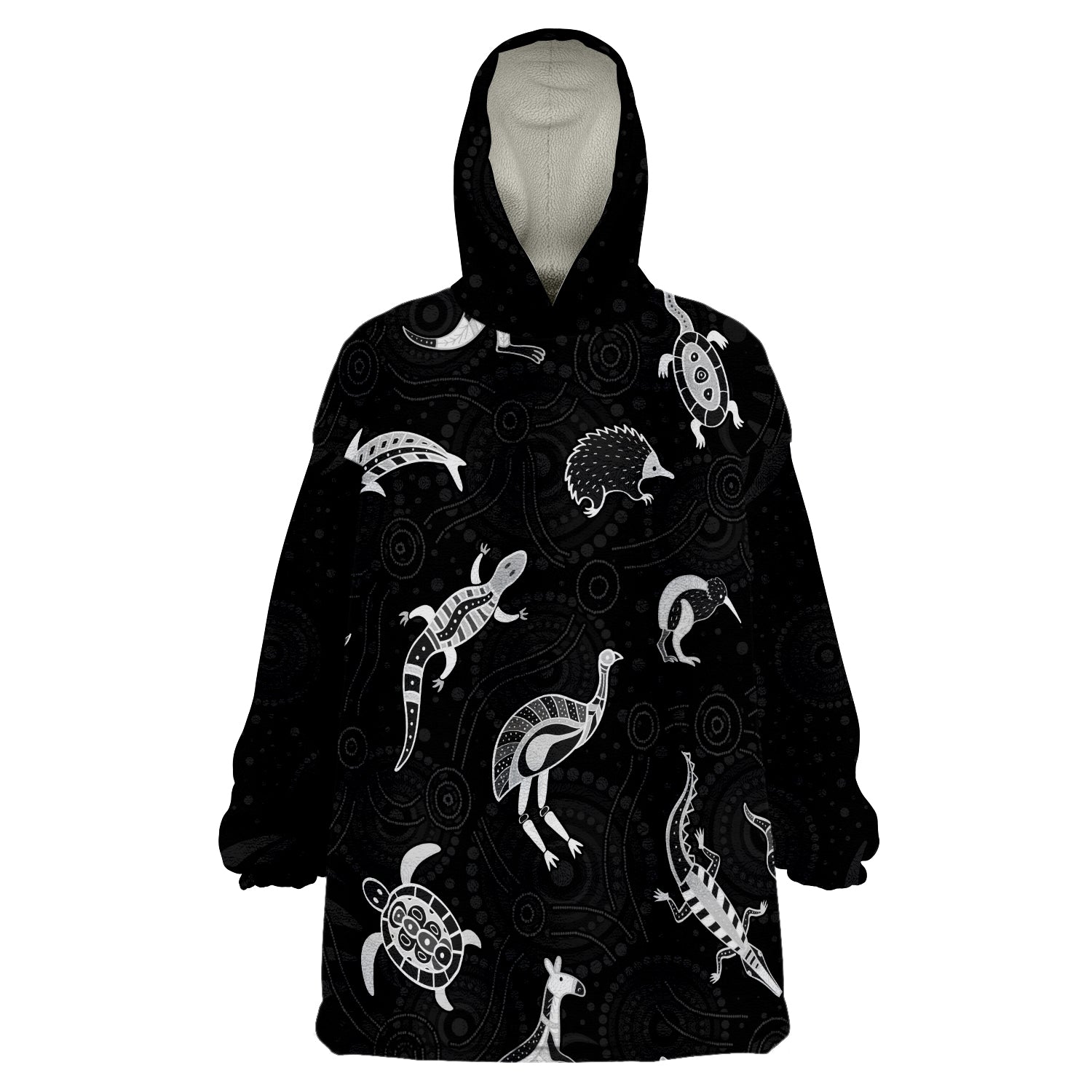 (Custom Personalised) Aboriginal Art Animals Australia Version Black Wearable Blanket Hoodie - Vibe Hoodie Shop