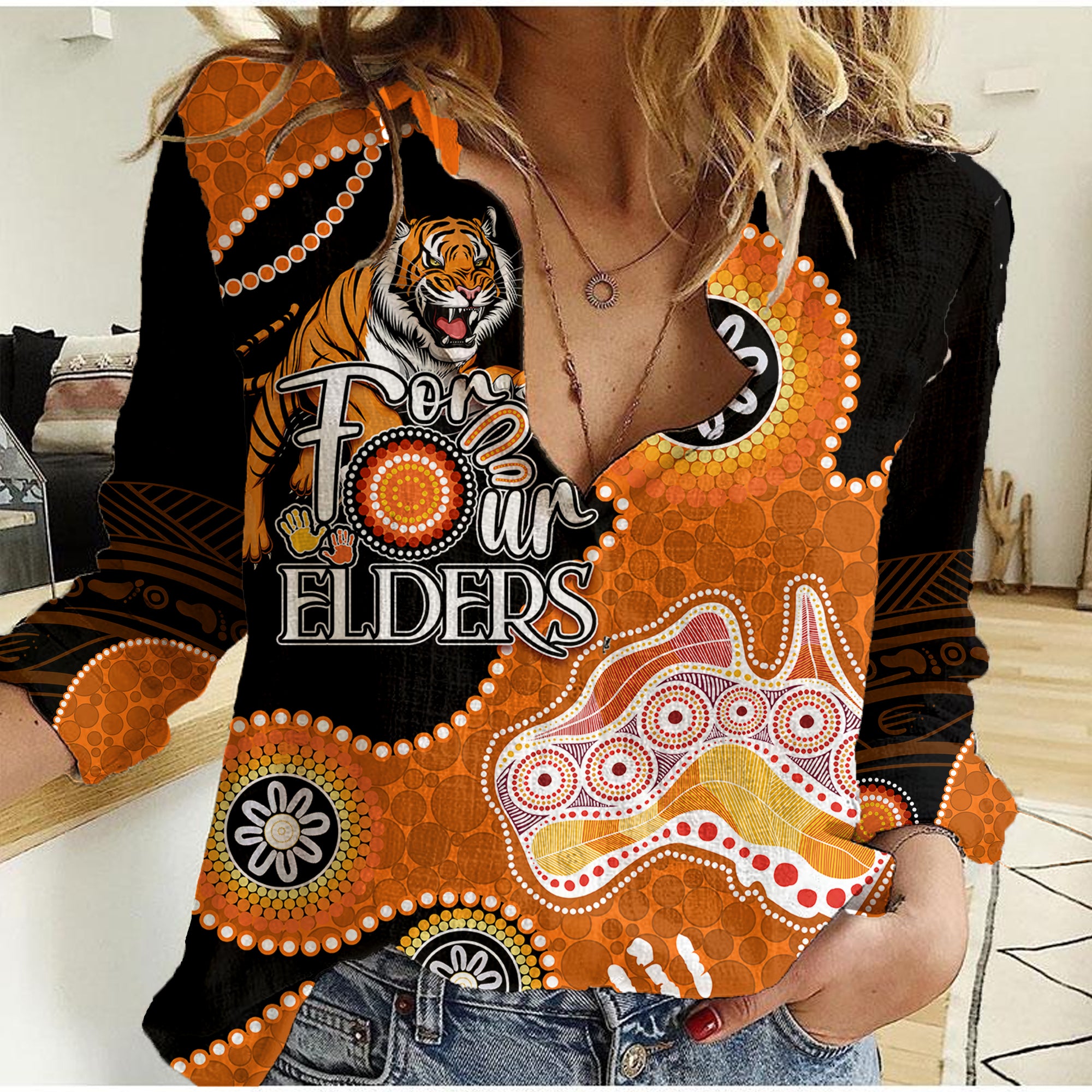 Personalised NAIDOC Week 2023 NRL Tigers For Our Elders Women Casual Shirt - Vibe Hoodie Shop