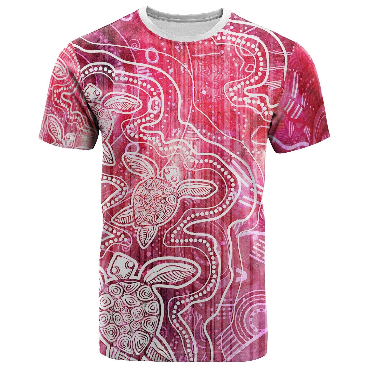 Aboriginal T shirt - Sea Turtle With Indigenous Patterns (Pink) - Vibe Hoodie Shop