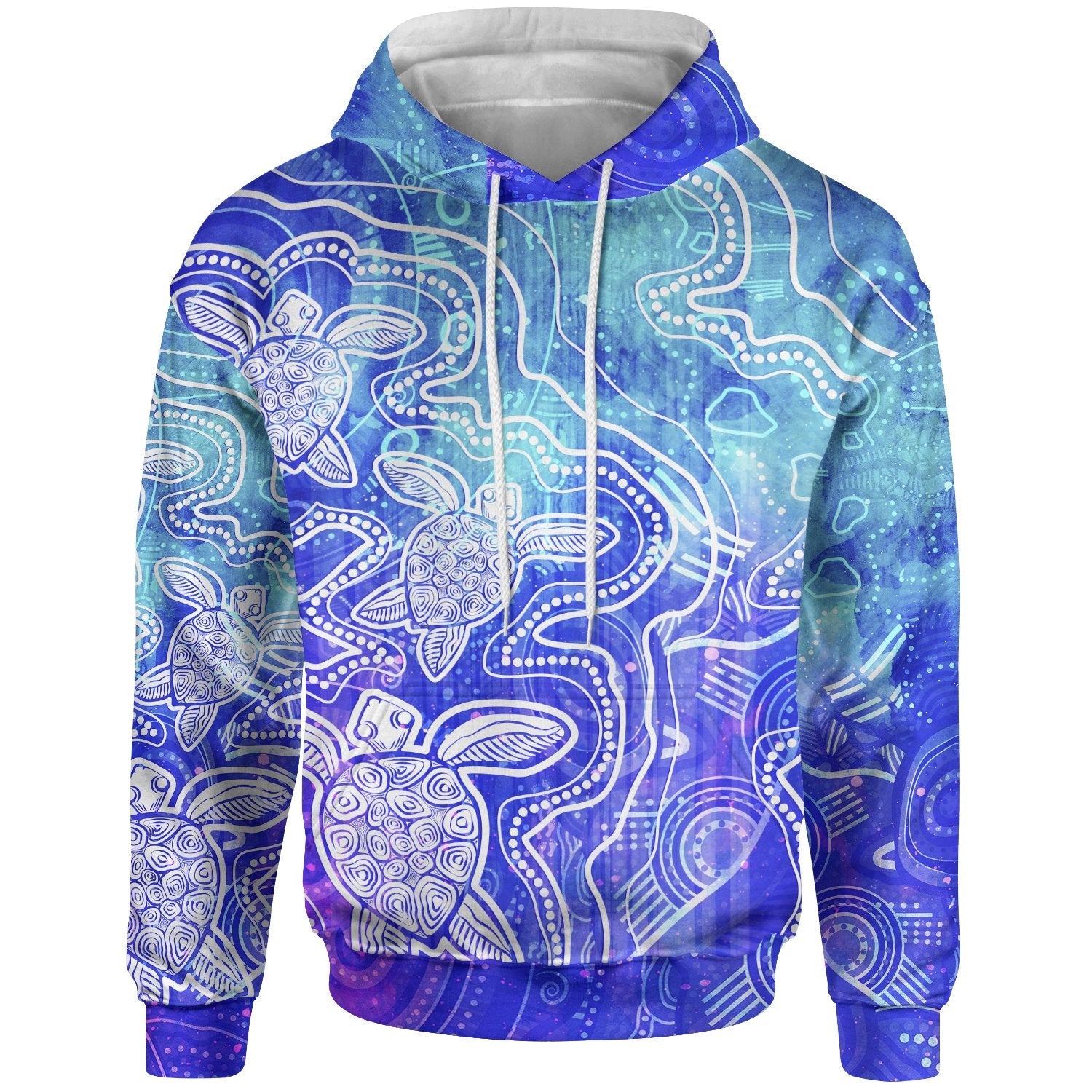 Aboriginal Hoodie - Sea Turtle With Indigenous Patterns (Blue) - Vibe Hoodie Shop