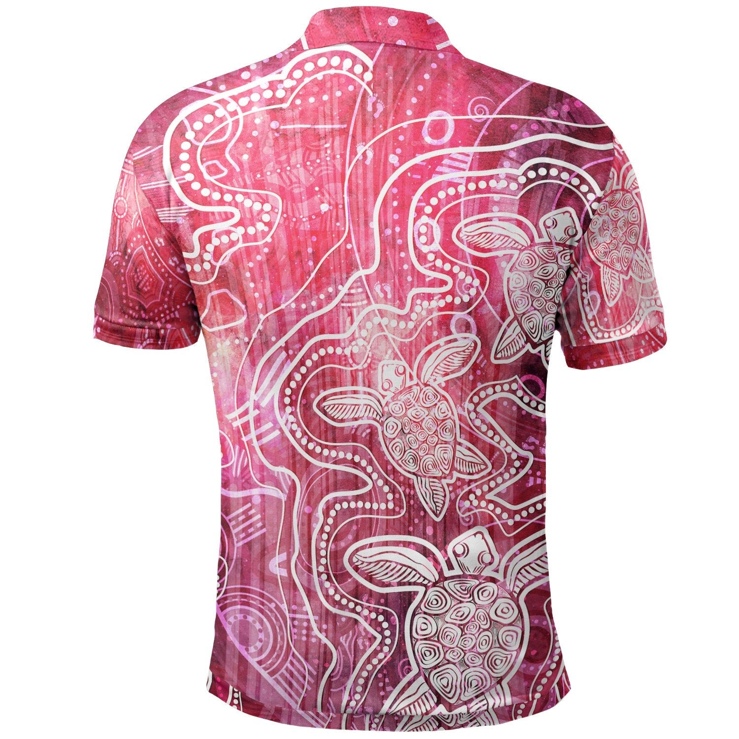 Aboriginal Polo Shirt - Sea Turtle With Indigenous Patterns (Pink) - Vibe Hoodie Shop