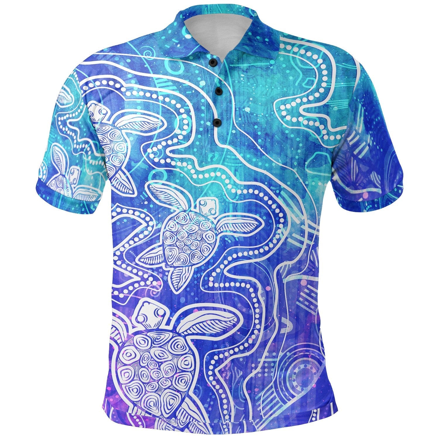 Aboriginal Polo Shirt - Sea Turtle With Indigenous Patterns (Blue) - Vibe Hoodie Shop