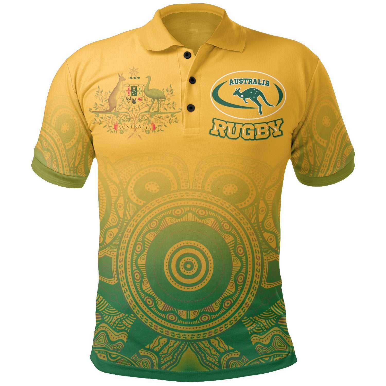 Custom Aboriginal Polo Shirt, Australia Rugby and Coat Of Arms - Vibe Hoodie Shop