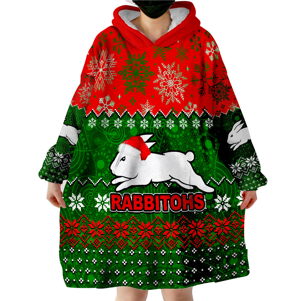 Rabbitohs Rugby Christmas 2022 Wearable Blanket Hoodie - Vibe Hoodie Shop