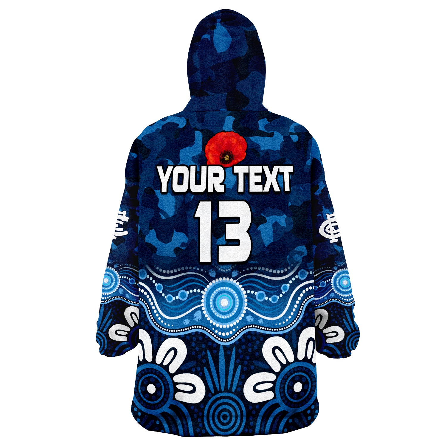 (Custom Text and Number) Blues ANZAC 2022 Carlton Football Aboriginal Poppy Wearable Blanket Hoodie - Vibe Hoodie Shop