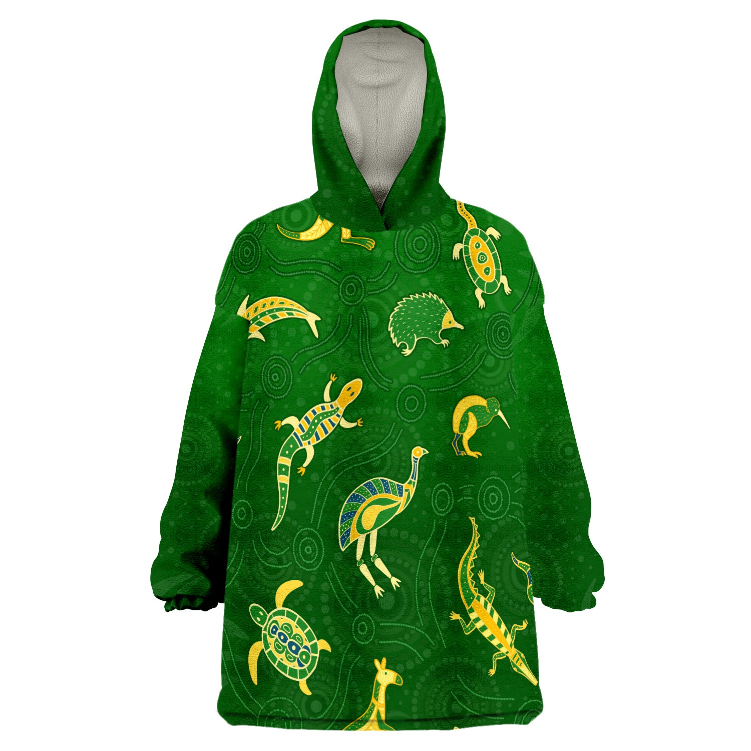 (Custom Personalised) Aboriginal Art Animals Australia Version Green Wearable Blanket Hoodie - Vibe Hoodie Shop