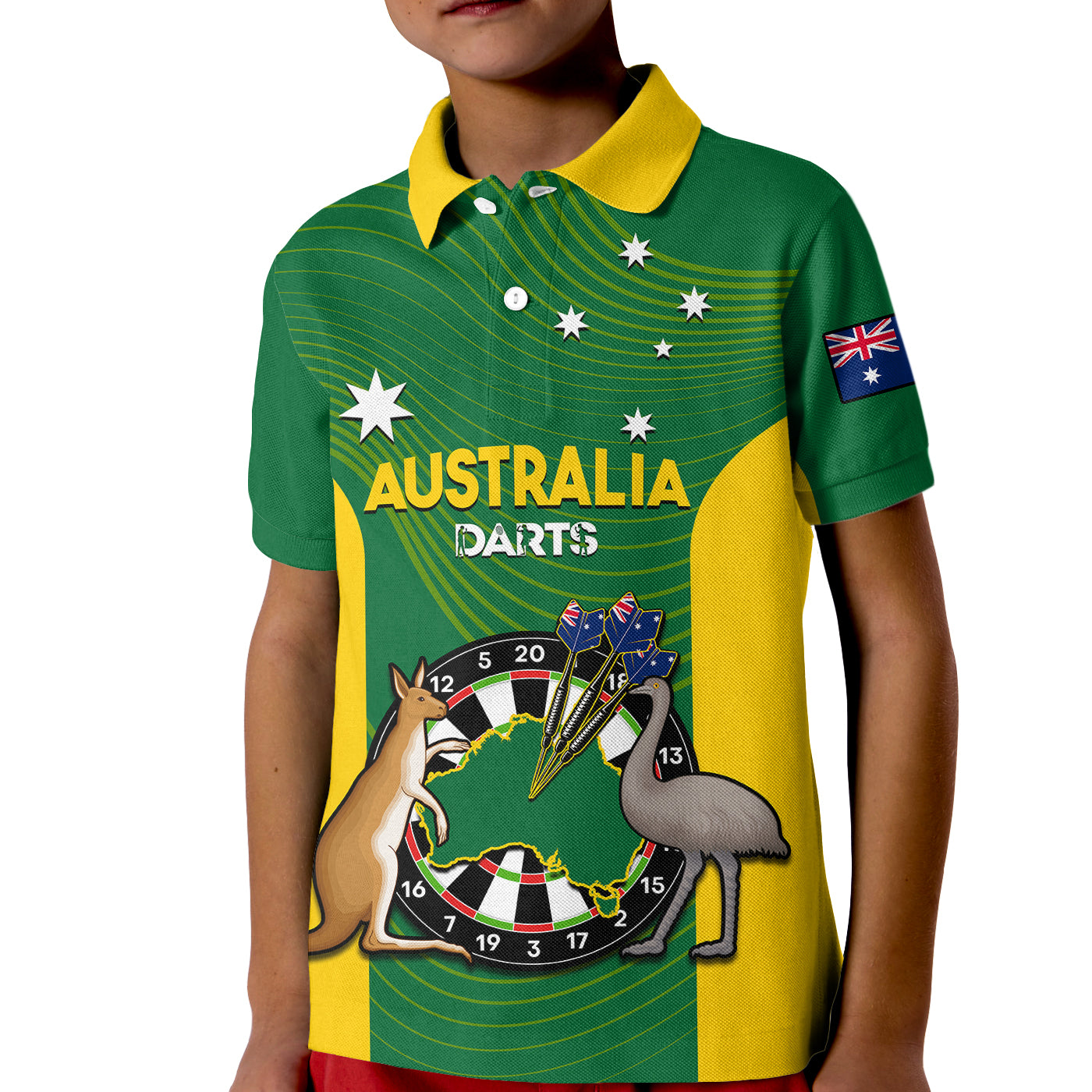 (Custom Personalised) Australia Darts National Color Mix Kangaroo And Emu Kid Polo Shirt - Vibe Hoodie Shop