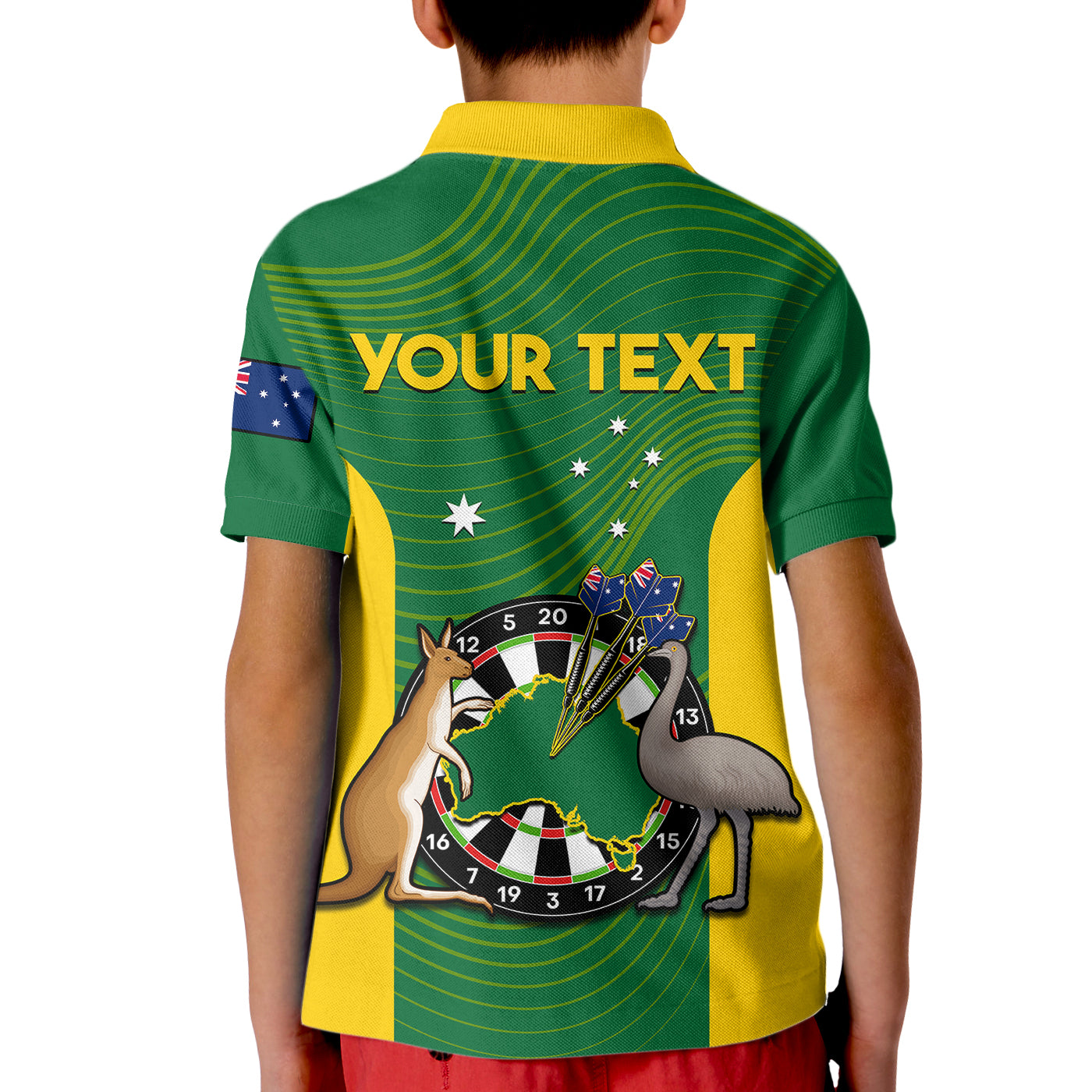 (Custom Personalised) Australia Darts National Color Mix Kangaroo And Emu Kid Polo Shirt - Vibe Hoodie Shop