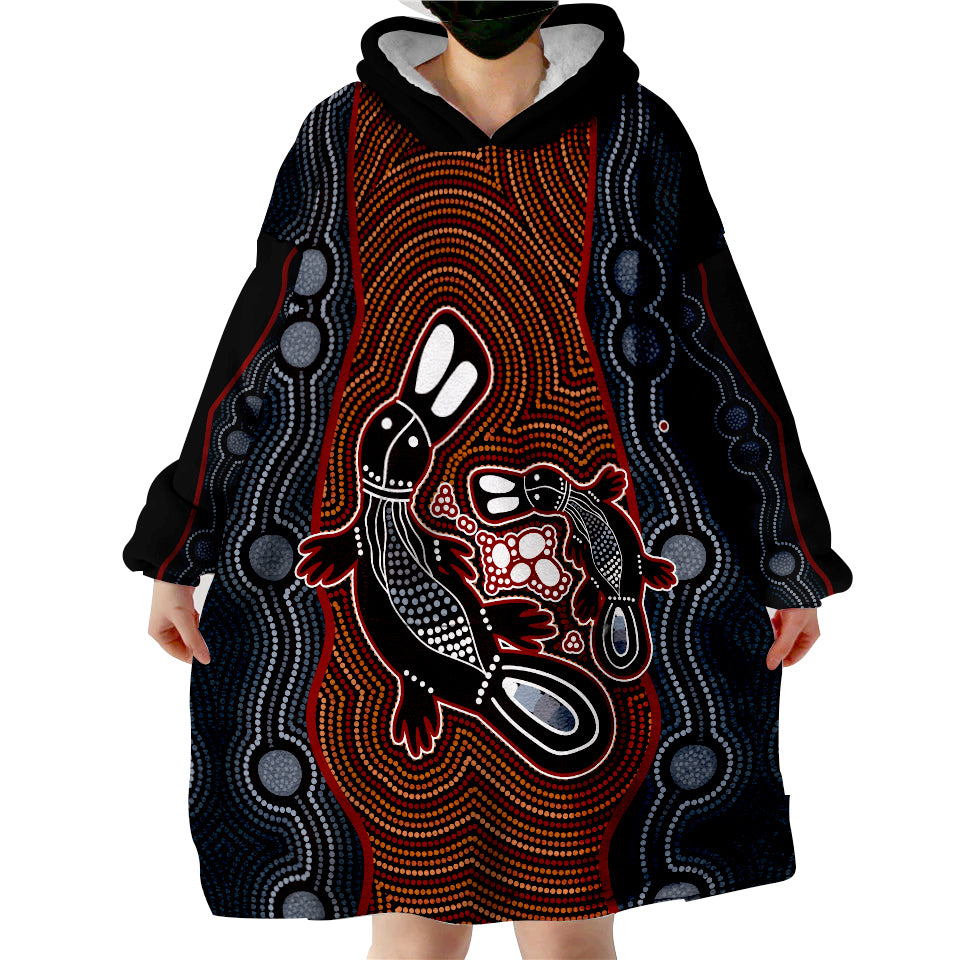 (Custom Personalised) Aboriginal Dot Platypus Victory Wearable Blanket Hoodie - Vibe Hoodie Shop