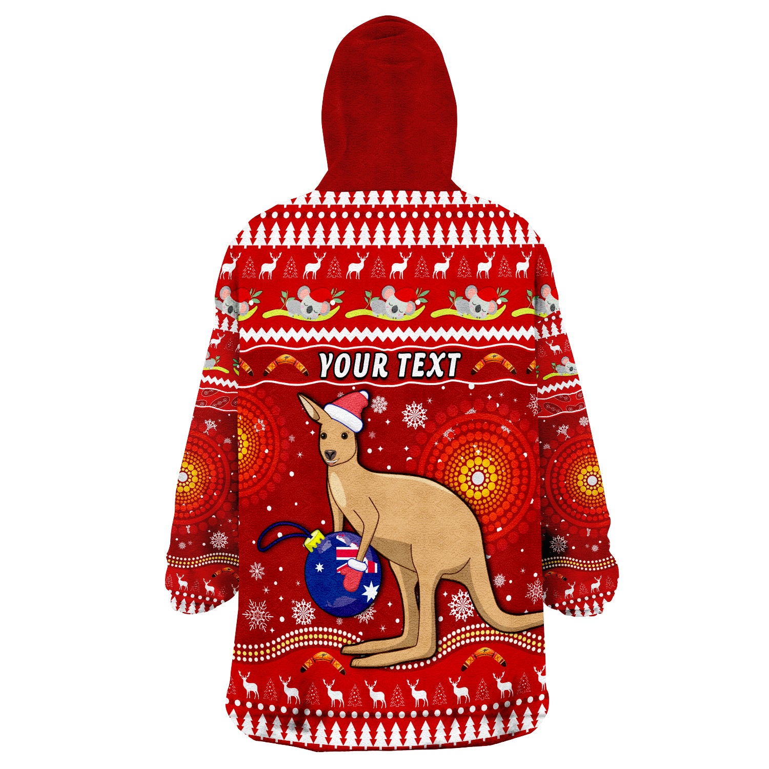 (Custom Personalised) Australia Christmas Aboriginal Kangaroo Wearable Blanket Hoodie - Vibe Hoodie Shop