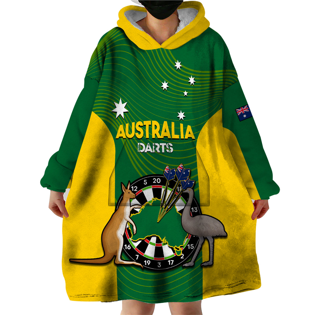 (Custom Personalised) Australia Darts National Color Mix Kangaroo And Emu Wearable Blanket Hoodie - Vibe Hoodie Shop