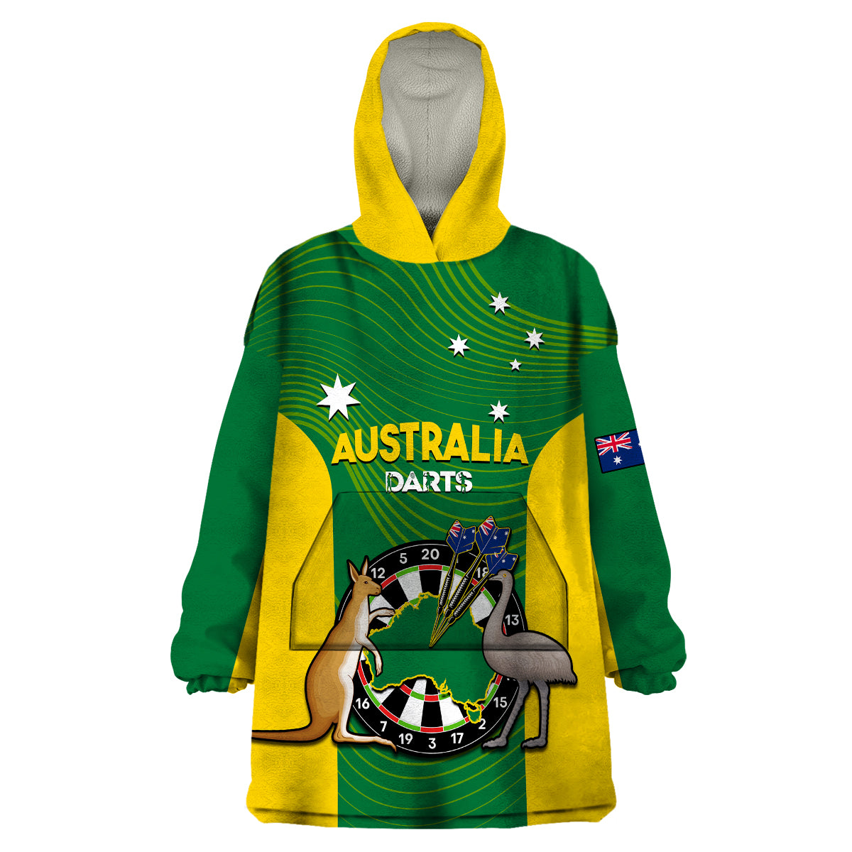 (Custom Personalised) Australia Darts National Color Mix Kangaroo And Emu Wearable Blanket Hoodie - Vibe Hoodie Shop