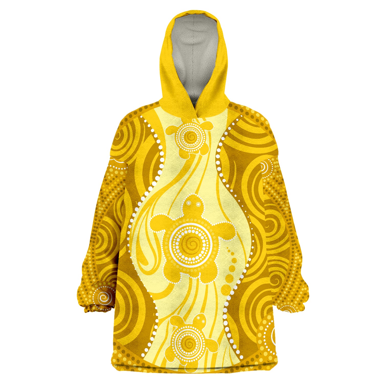 Aboriginal Dot Art Painting With Turtle - Yellow Wearable Blanket Hoodie - Vibe Hoodie Shop