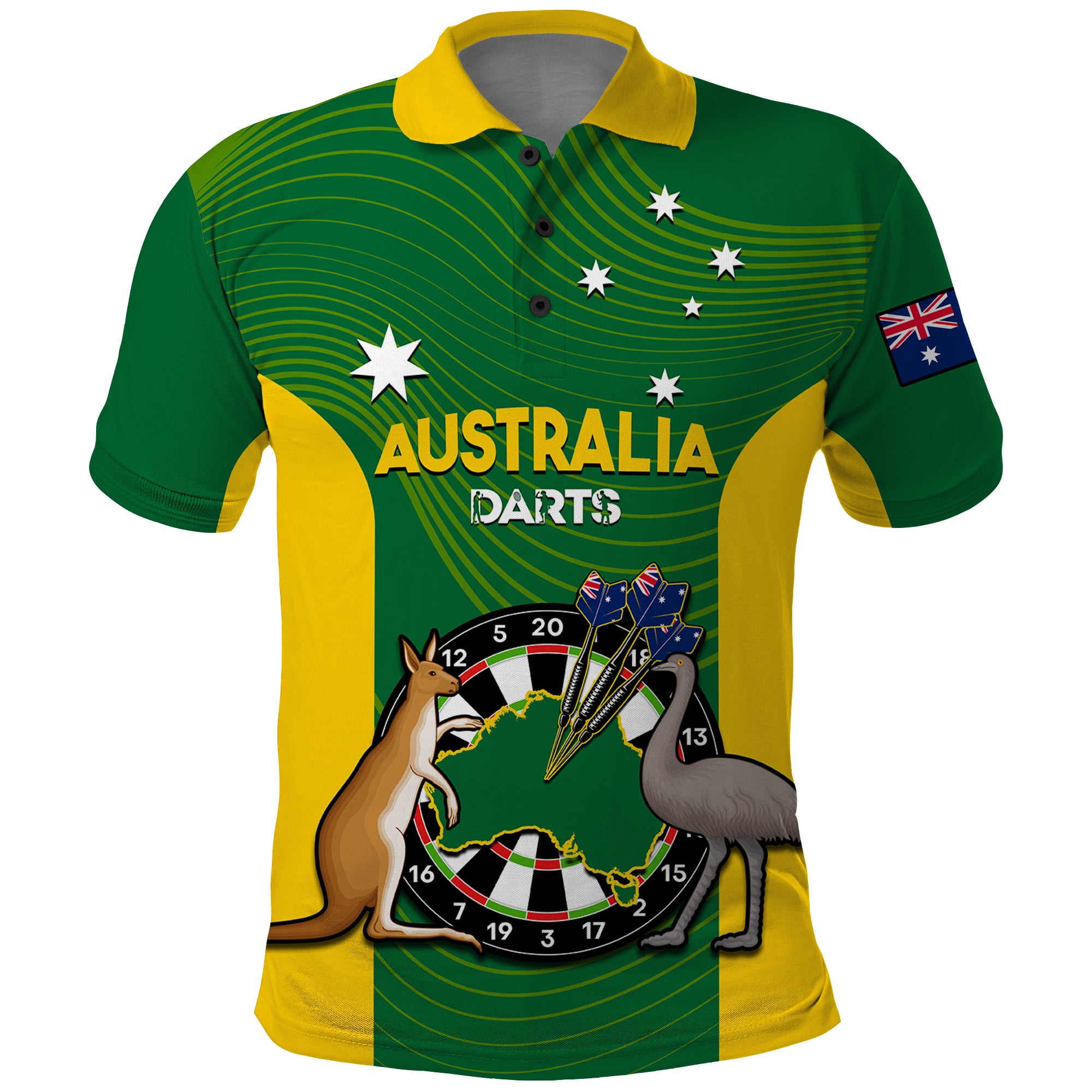 (Custom Personalised) Australia Darts National Color Mix Kangaroo And Emu Polo Shirt - Vibe Hoodie Shop