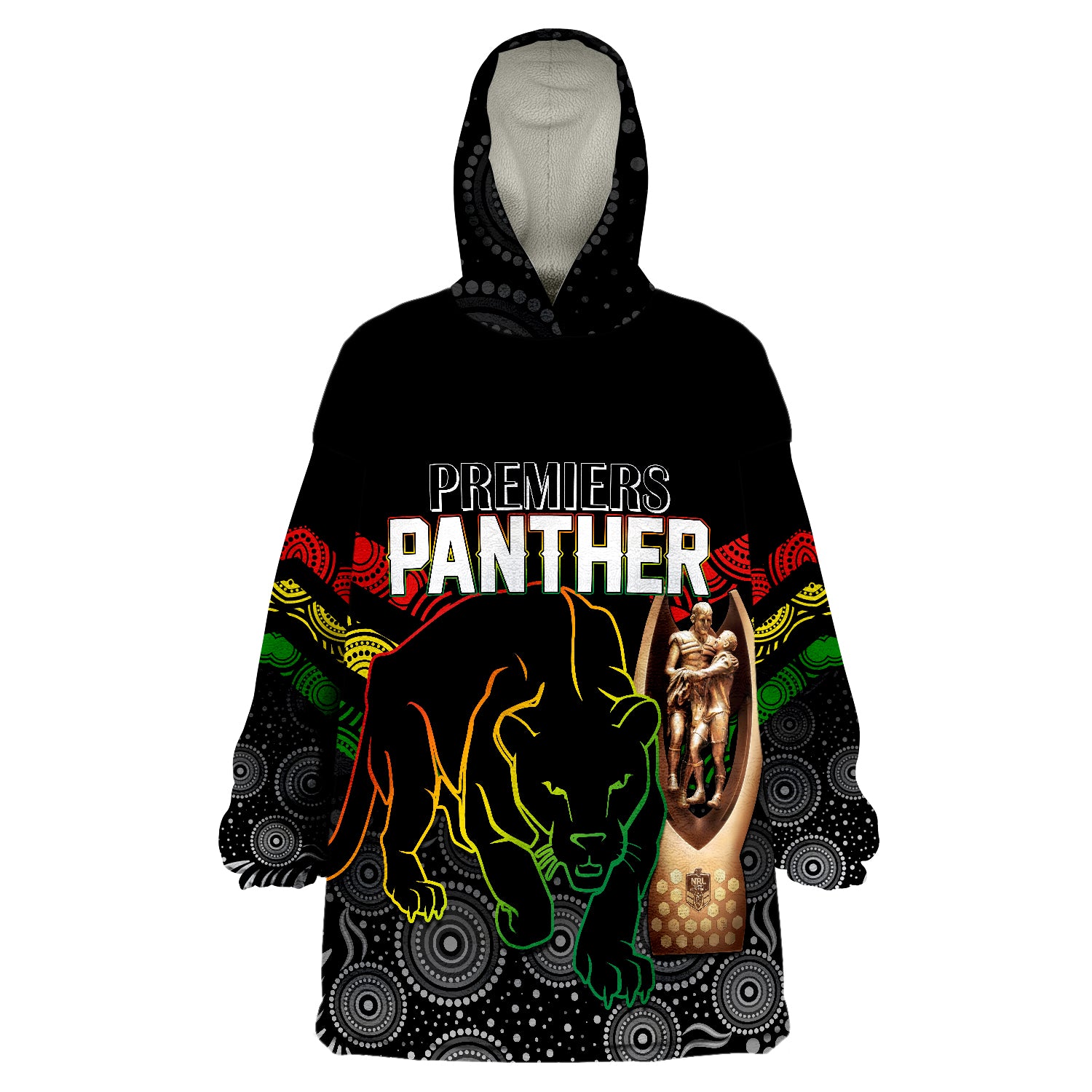 Personalised Panther Premiers NRL 2022 Aboriginal Dot Art Wearable Blanket Hoodie - Vibe Hoodie Shop