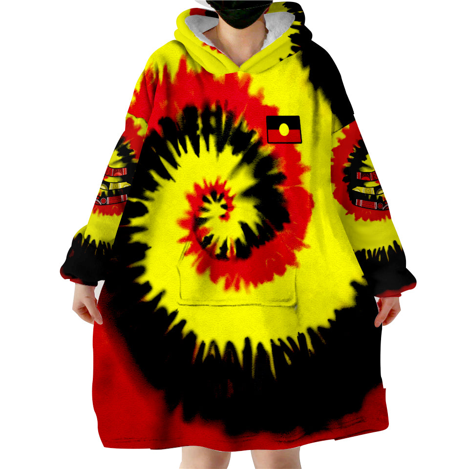 (Custom Text and Number) Australia Aboriginal Colorful Tie Dye Wearable Blanket Hoodie - Vibe Hoodie Shop