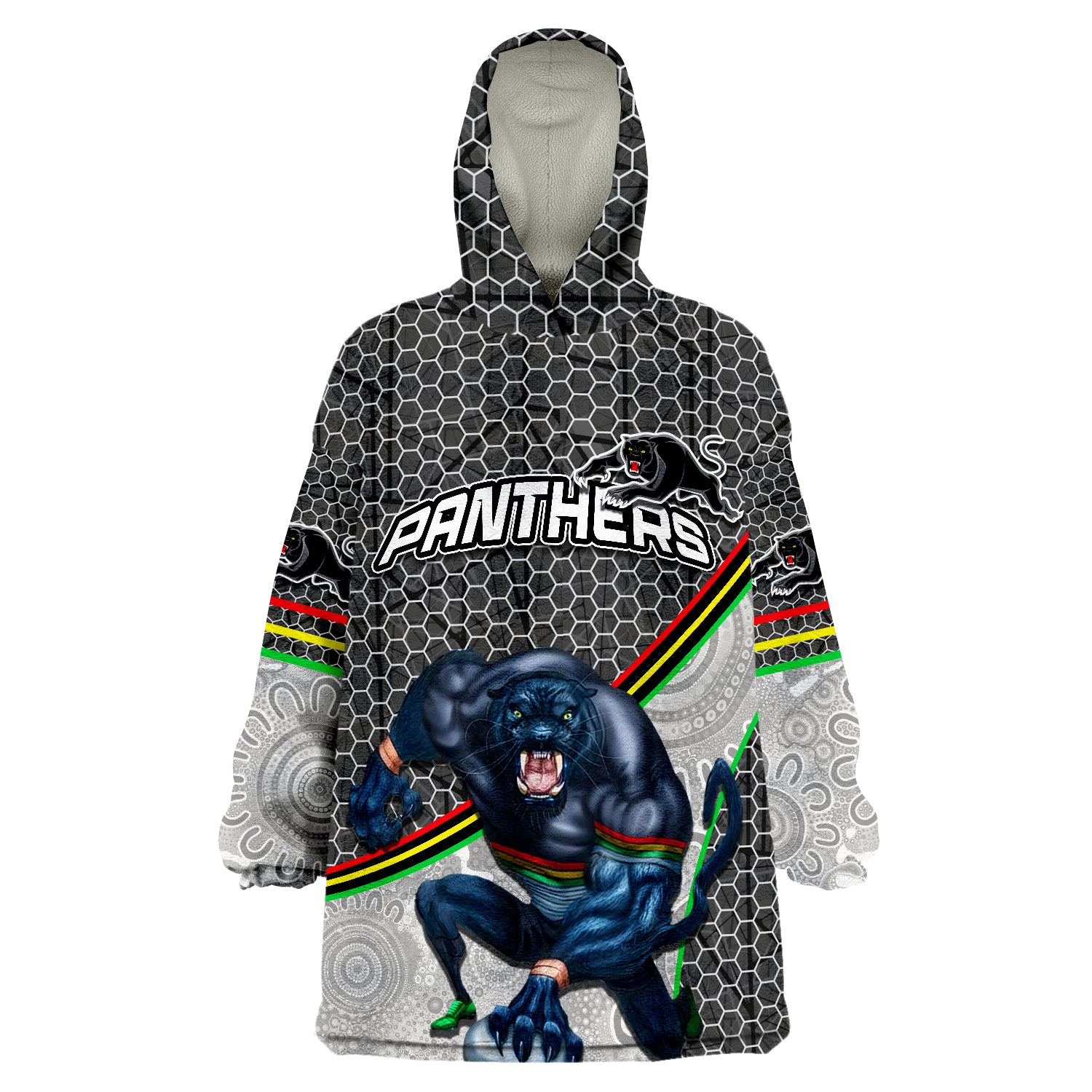 Panthers Rugby Mix Aboriginal Simple Wearable Blanket Hoodie - Vibe Hoodie Shop