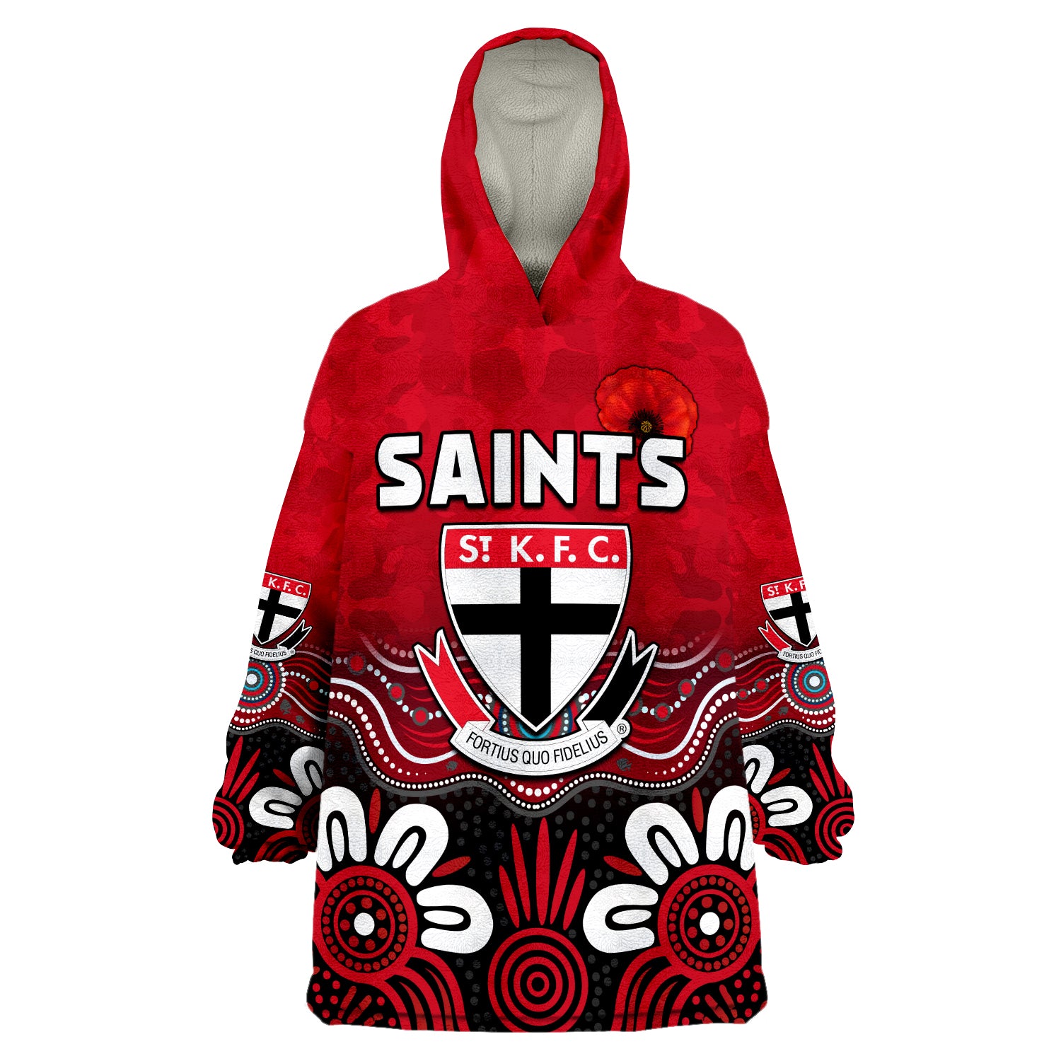 (Custom Personalised) Saints ANZAC 2022 St Kilda Aboriginal Remember Them Wearable Blanket Hoodie - Vibe Hoodie Shop