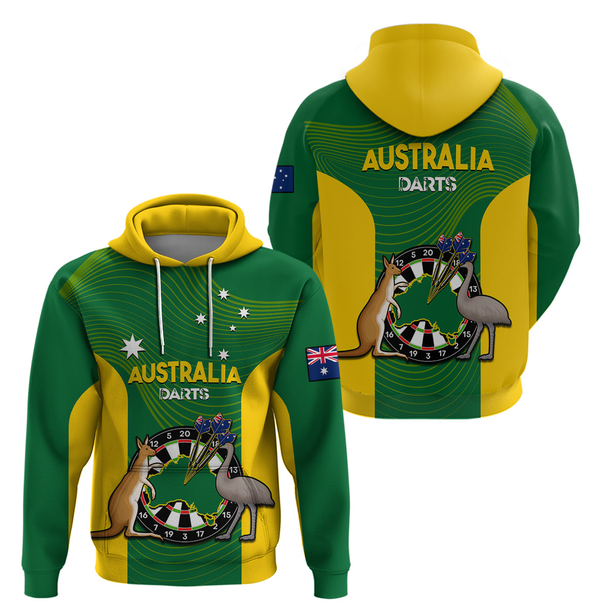 Australia Darts National Color Mix Kangaroo And Emu Hoodie - Vibe Hoodie Shop
